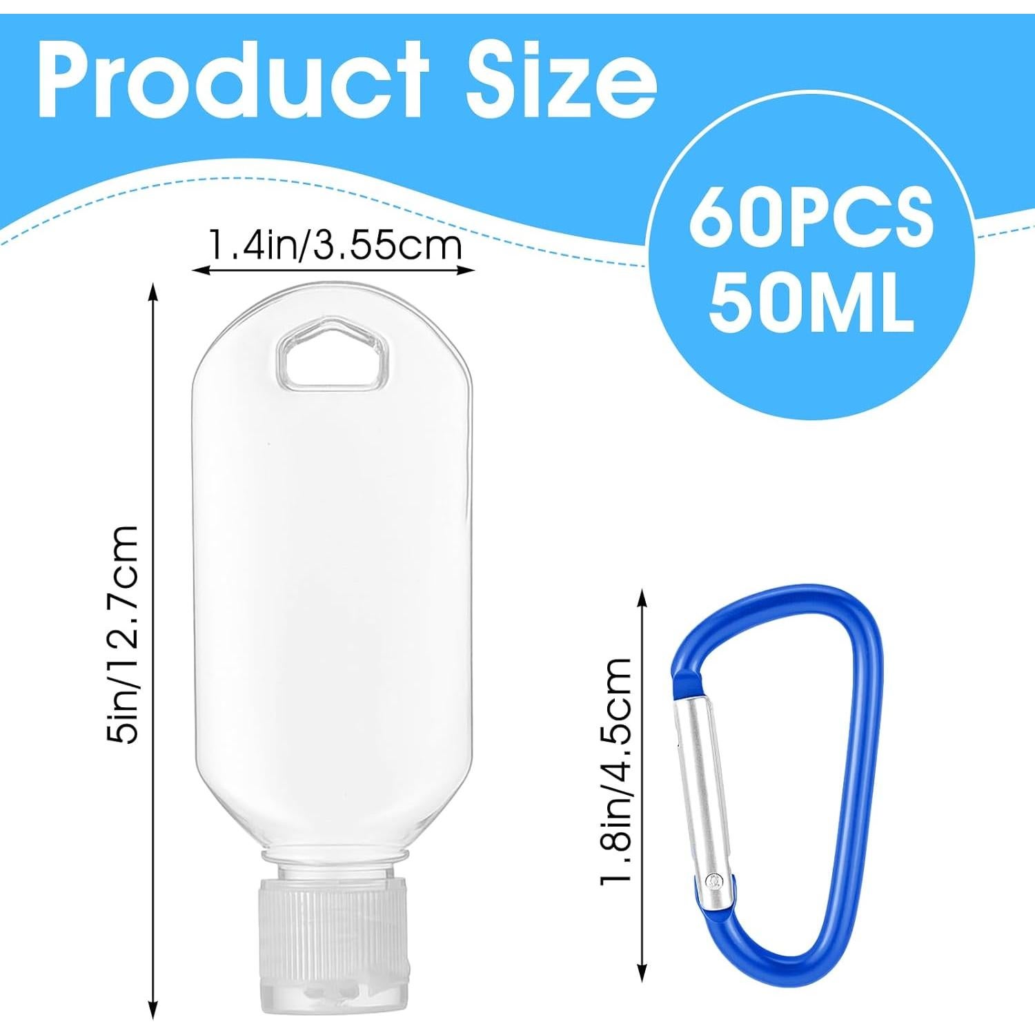 60 Botellas de Viaje Reutilizables 2oz Zisiueel Transparentes