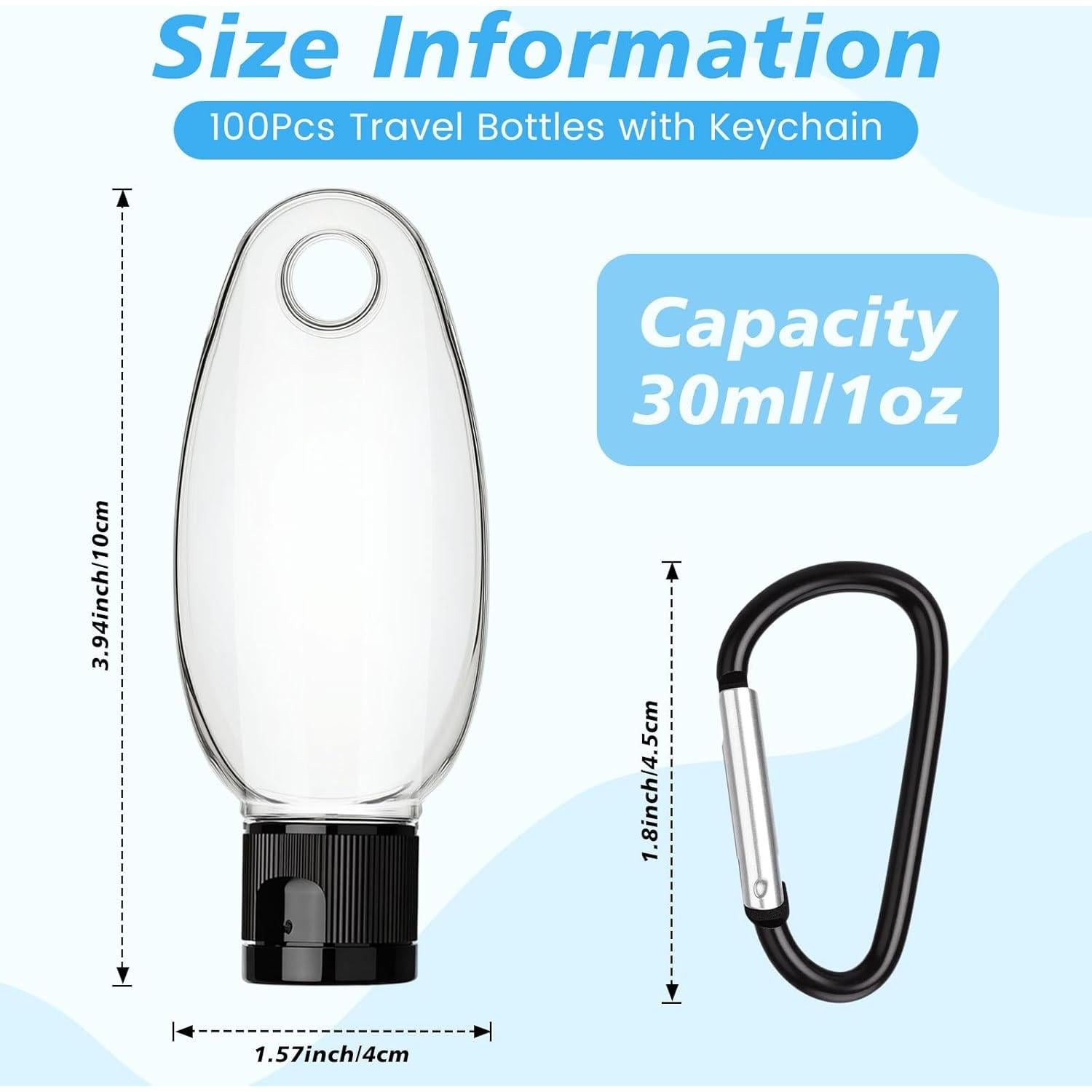 100 Botellas de Viaje con Llavero Yalikop 30ml A Prueba de Fugas