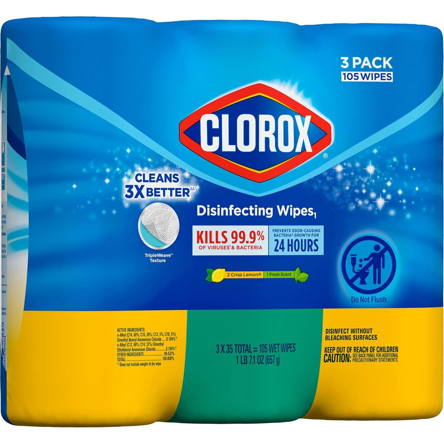 Toallitas Desinfectantes Clorox TripleWeave Paquete de 3 x 35 Unidades