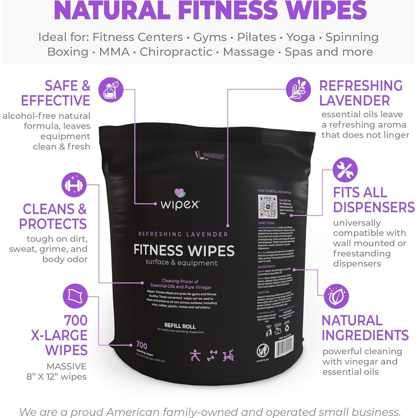 Toallitas Naturales Wipex para Equipos de Fitness 700 Unidades