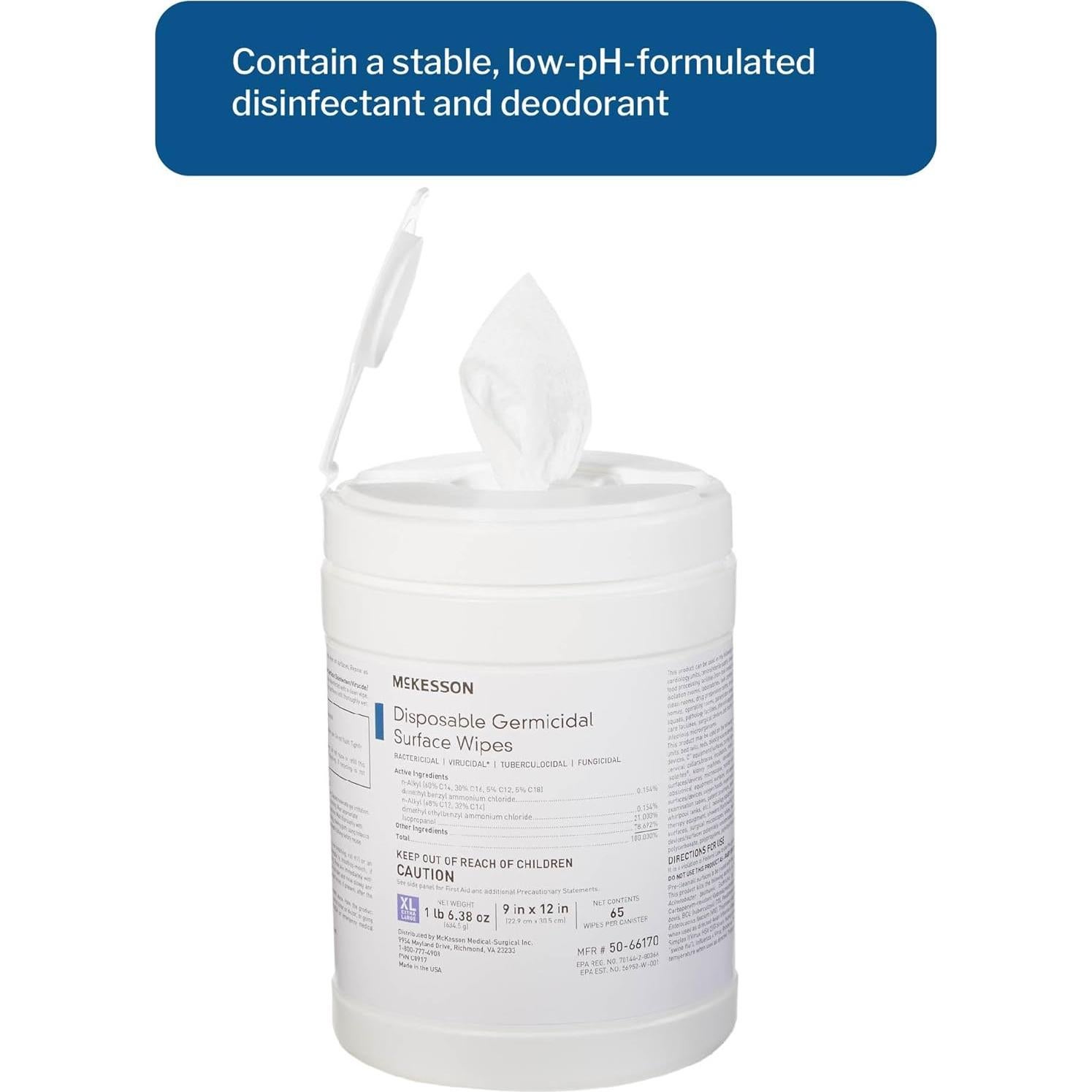 Toallitas Desinfectantes McKesson 65 Unidades - Germicidas para Superficies