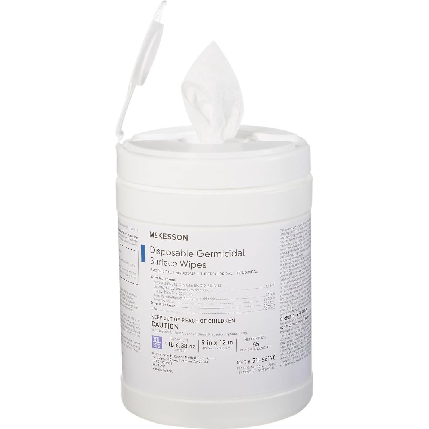 Toallitas Desinfectantes McKesson 65 Unidades - Germicidas para Superficies