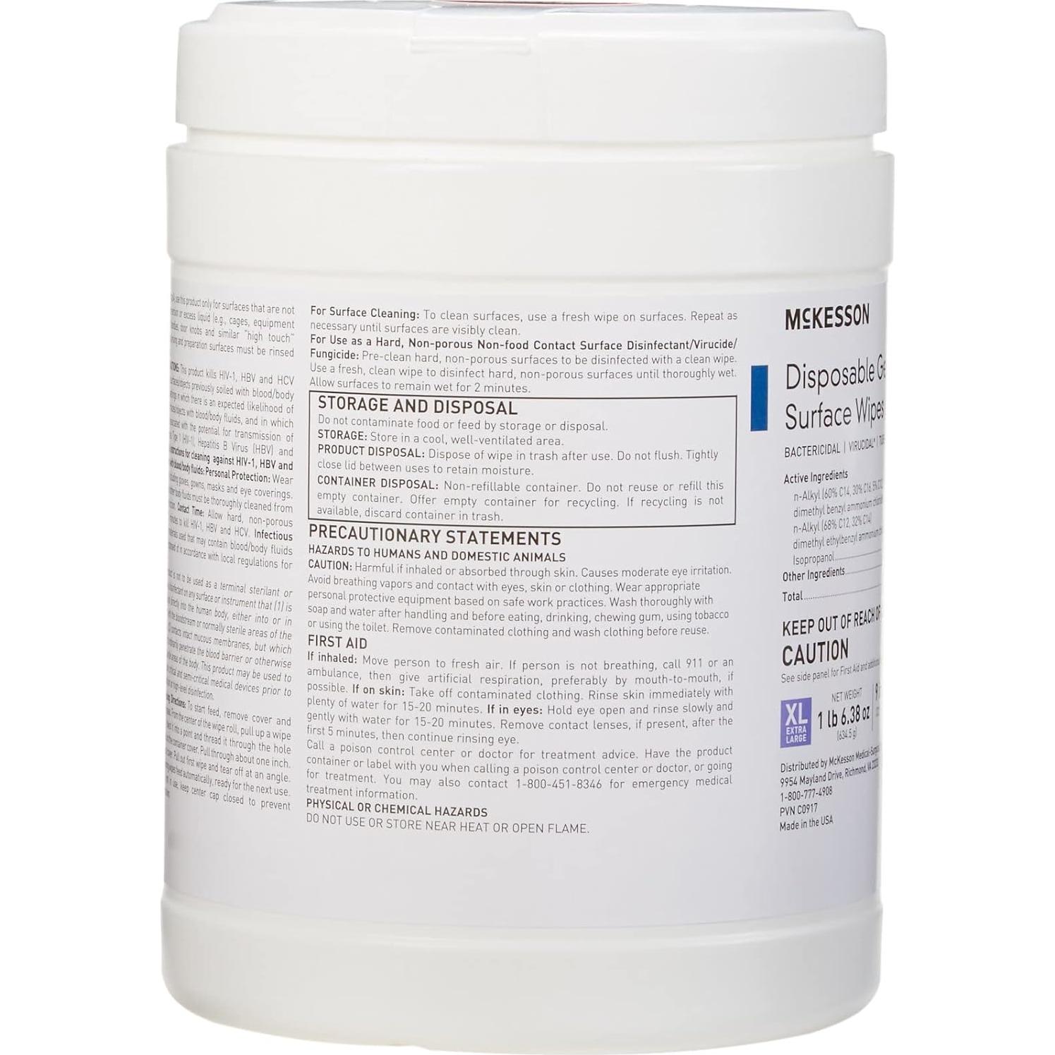 Toallitas Desinfectantes McKesson 65 Unidades - Germicidas para Superficies