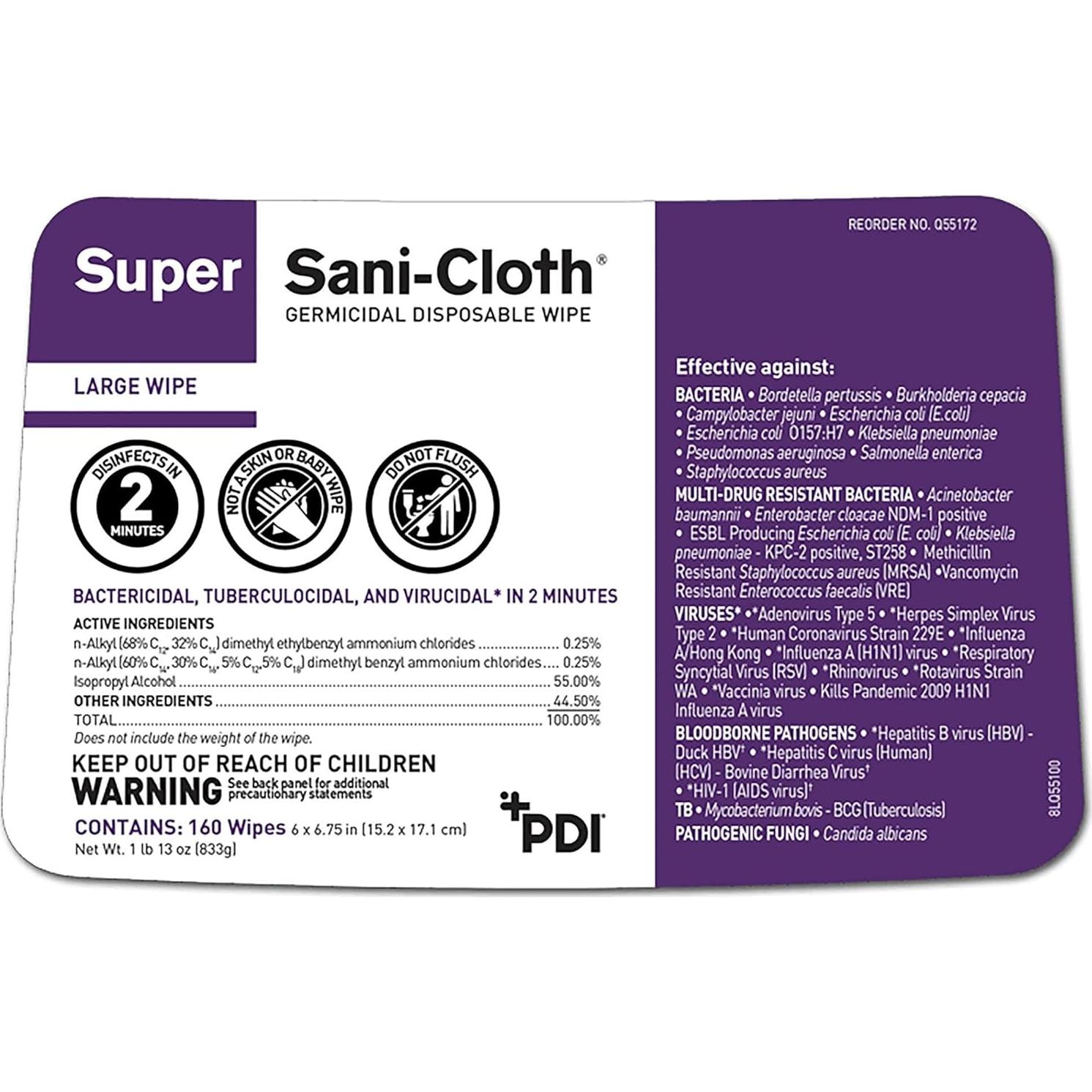 Toallitas Desinfectantes Germicidas PDI Super Sani 160 Unidades