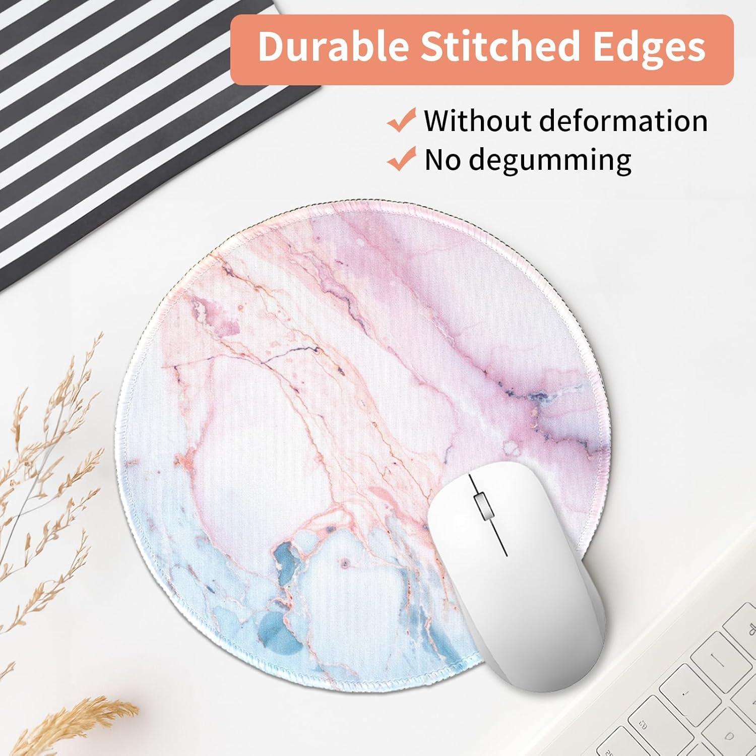 Marble Round Mouse Pad, Pink Marble Customized Premium-Textured Washable Desktop Protection Mouse Mat with Non-Slip Rubber Base 7.87×7.87×0.12 inches