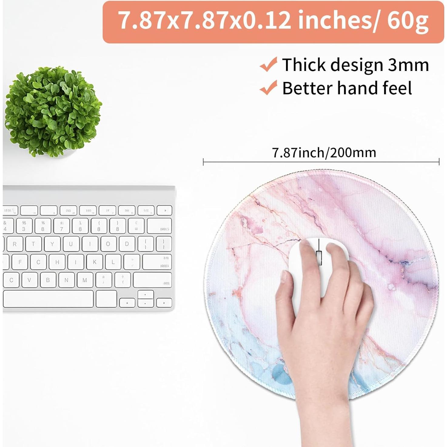 Marble Round Mouse Pad, Pink Marble Customized Premium-Textured Washable Desktop Protection Mouse Mat with Non-Slip Rubber Base 7.87×7.87×0.12 inches