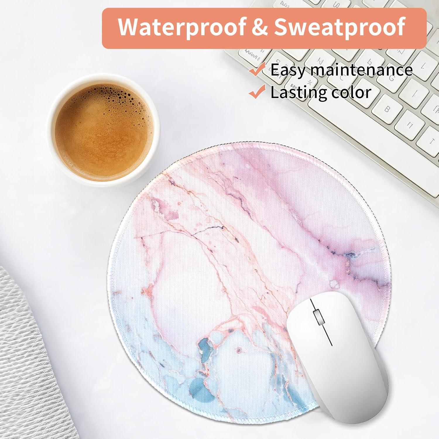 Marble Round Mouse Pad, Pink Marble Customized Premium-Textured Washable Desktop Protection Mouse Mat with Non-Slip Rubber Base 7.87×7.87×0.12 inches