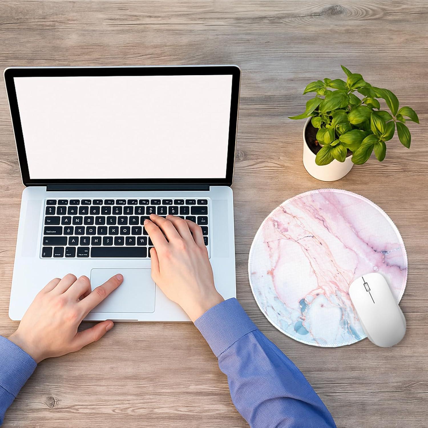 Marble Round Mouse Pad, Pink Marble Customized Premium-Textured Washable Desktop Protection Mouse Mat with Non-Slip Rubber Base 7.87×7.87×0.12 inches