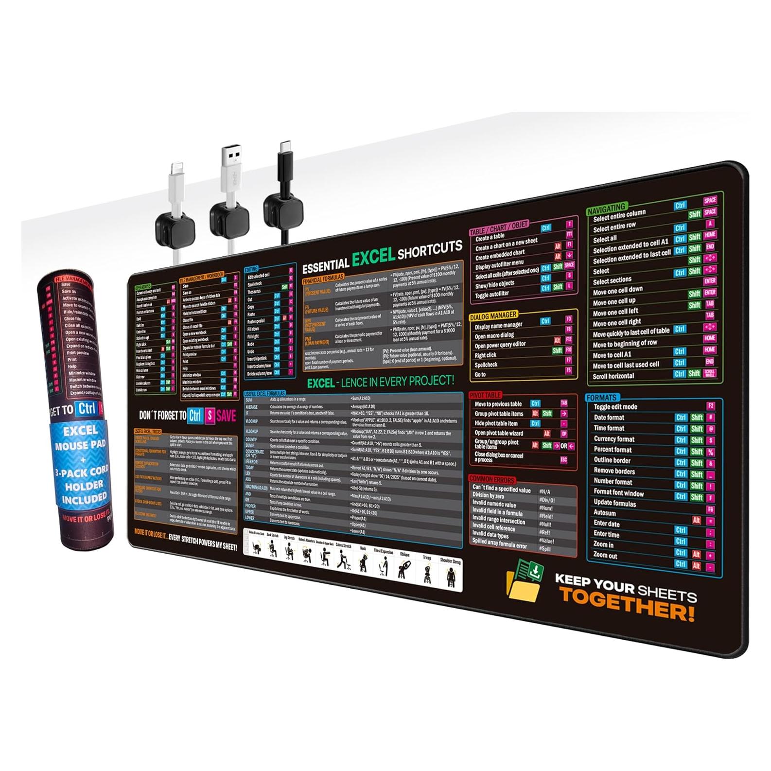 Alfombrilla de Ratón XXL EADMVET con Atajos de Excel