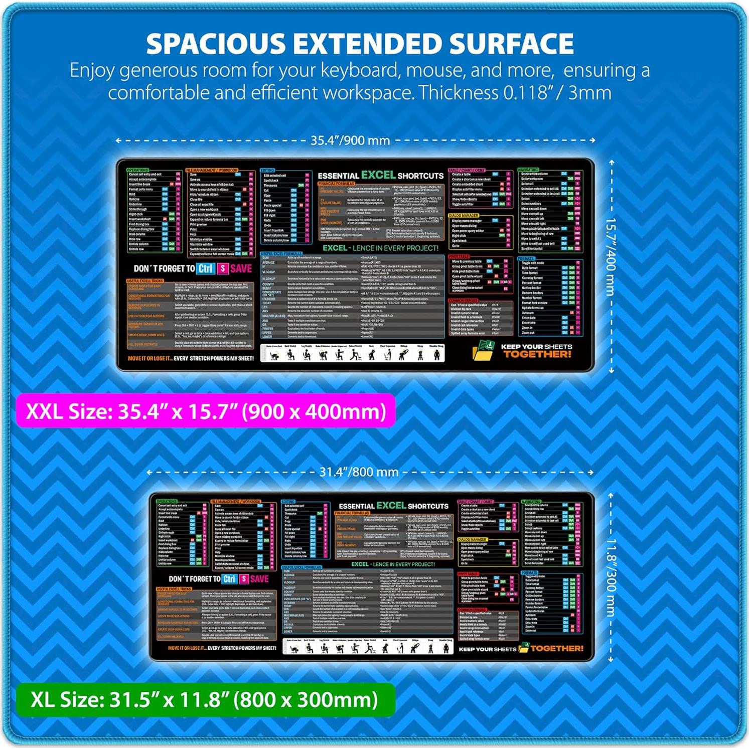 Alfombrilla de Ratón XXL EADMVET con Atajos de Excel
