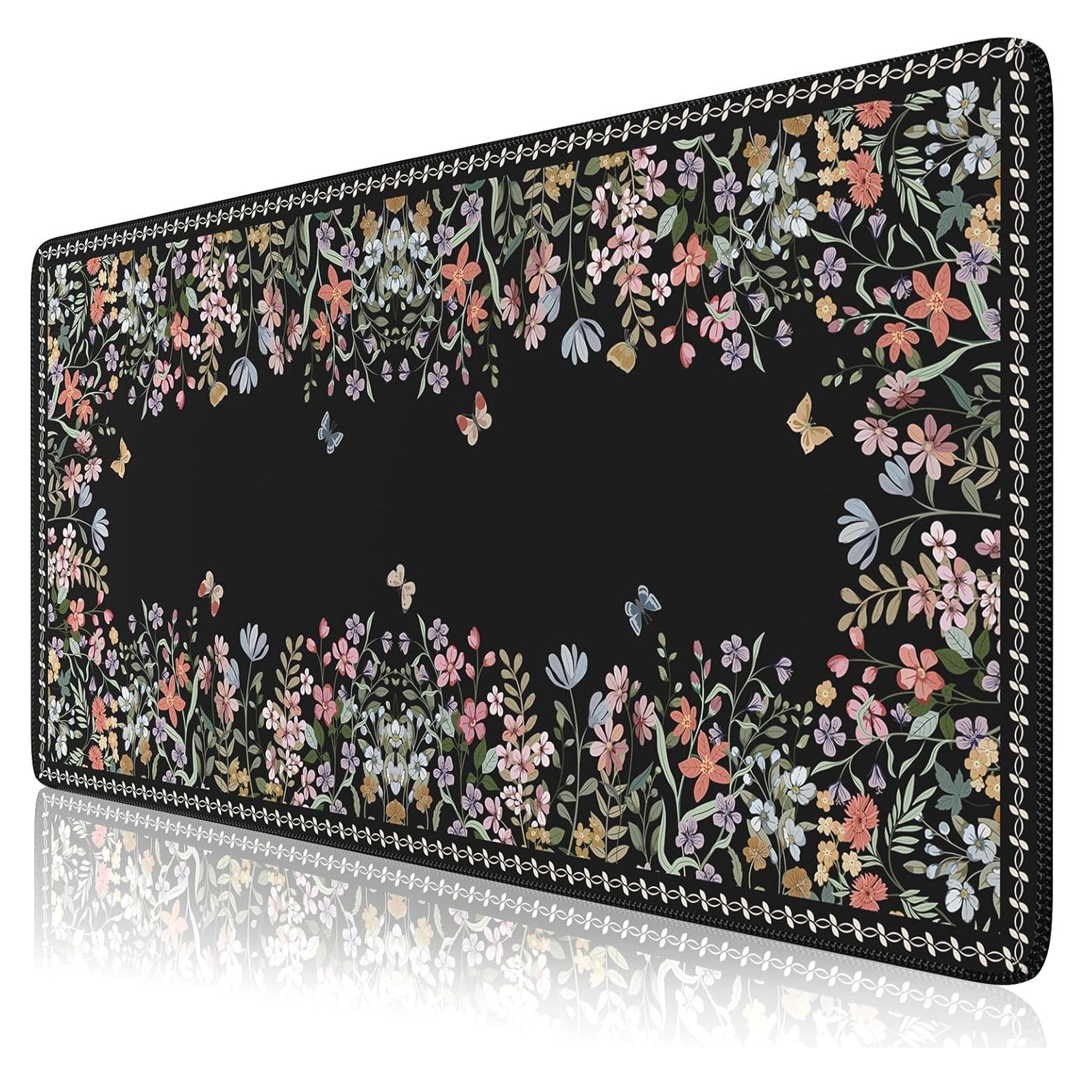 Alfombrilla de Escritorio HAOCOO Floral XXL 90x40cm Antideslizante