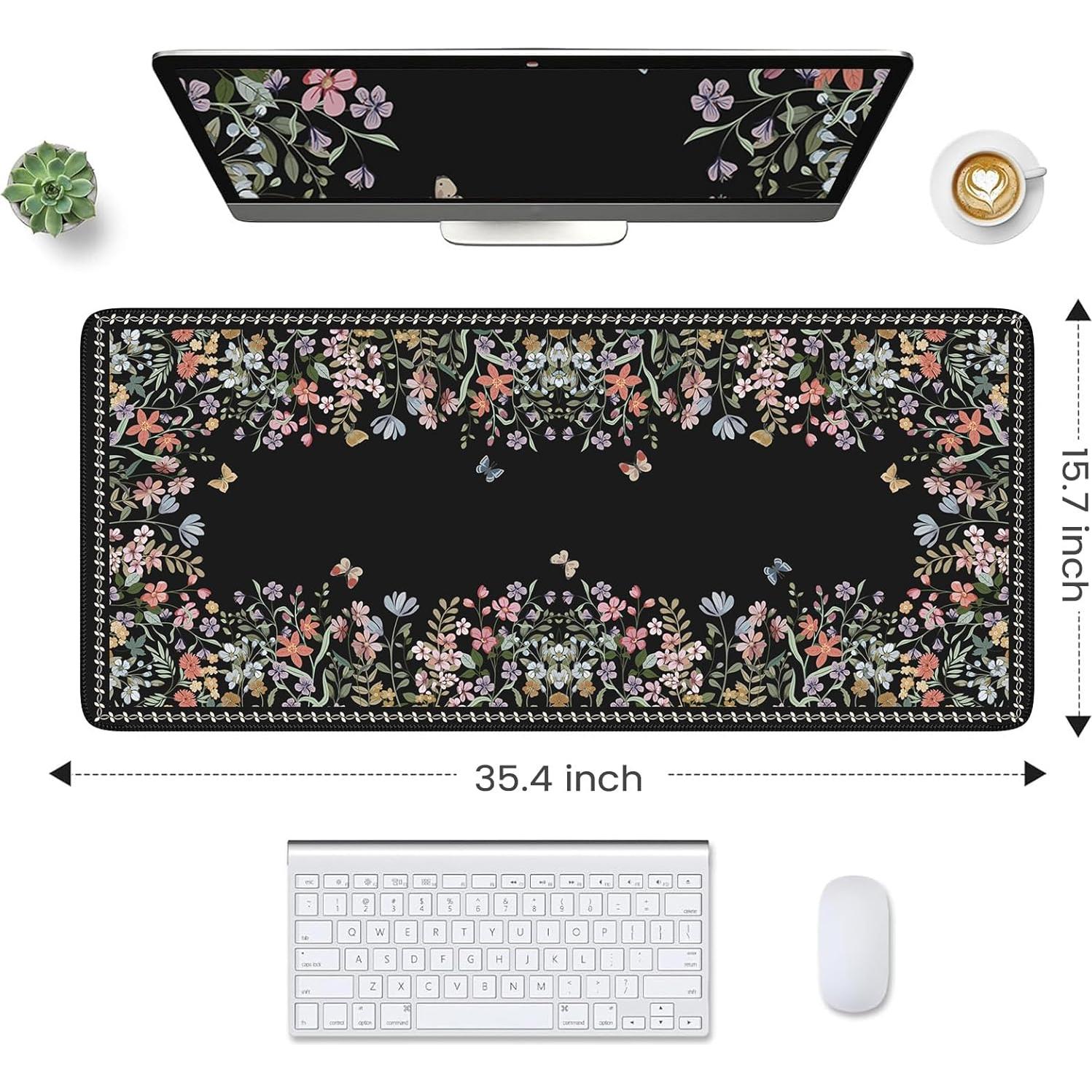 Alfombrilla de Escritorio HAOCOO Floral XXL 90x40cm Antideslizante