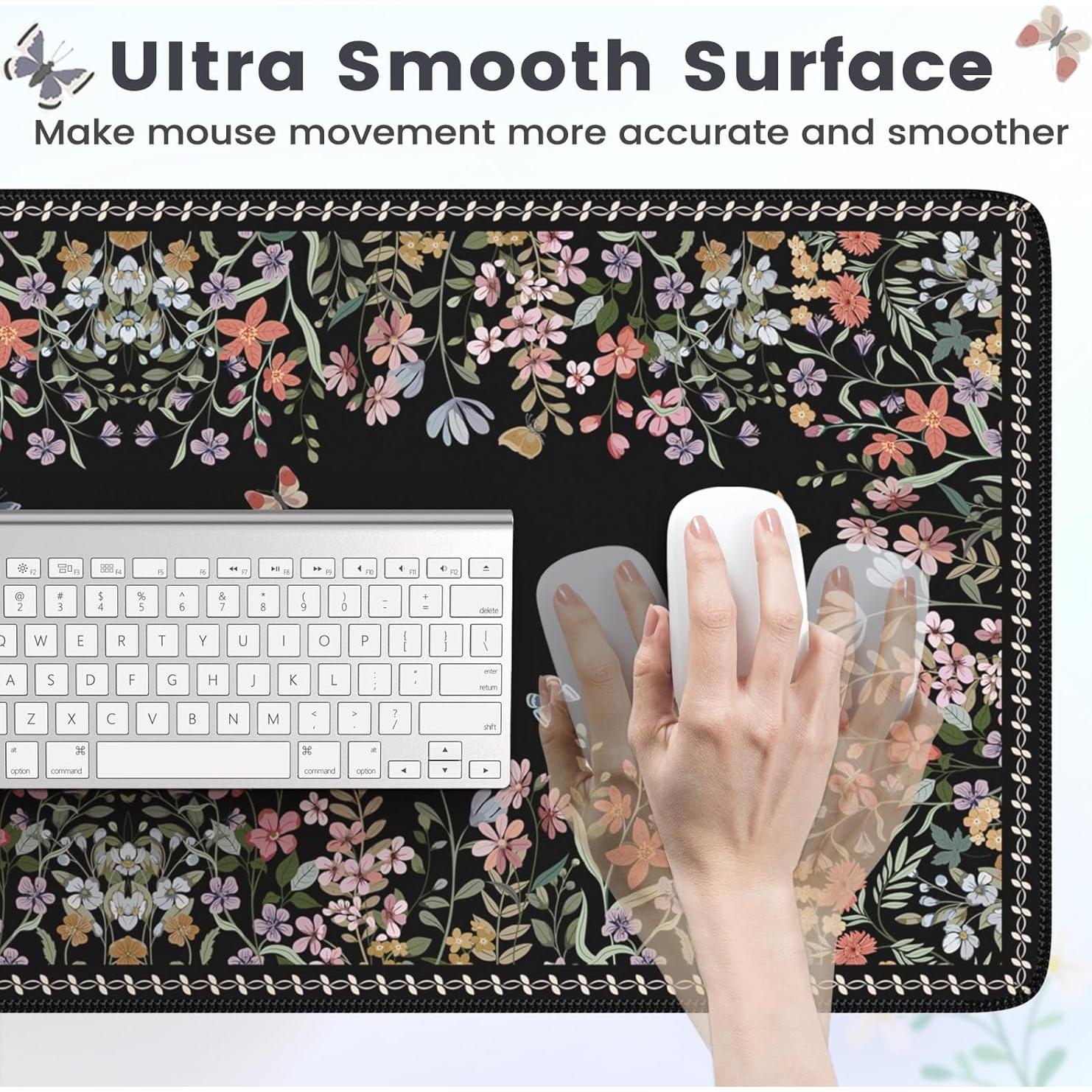 Alfombrilla de Escritorio HAOCOO Floral XXL 90x40cm Antideslizante