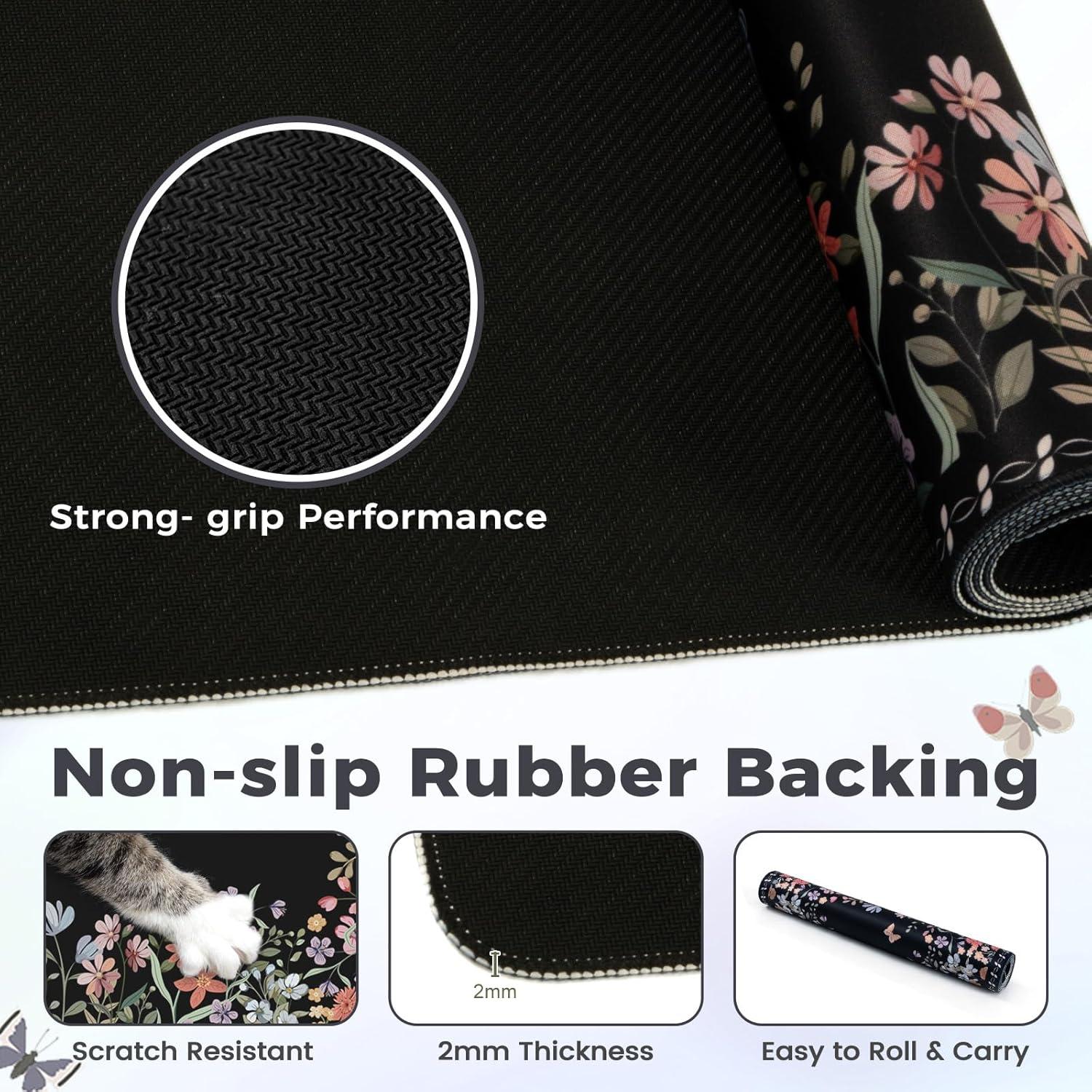 Alfombrilla de Escritorio HAOCOO Floral XXL 90x40cm Antideslizante