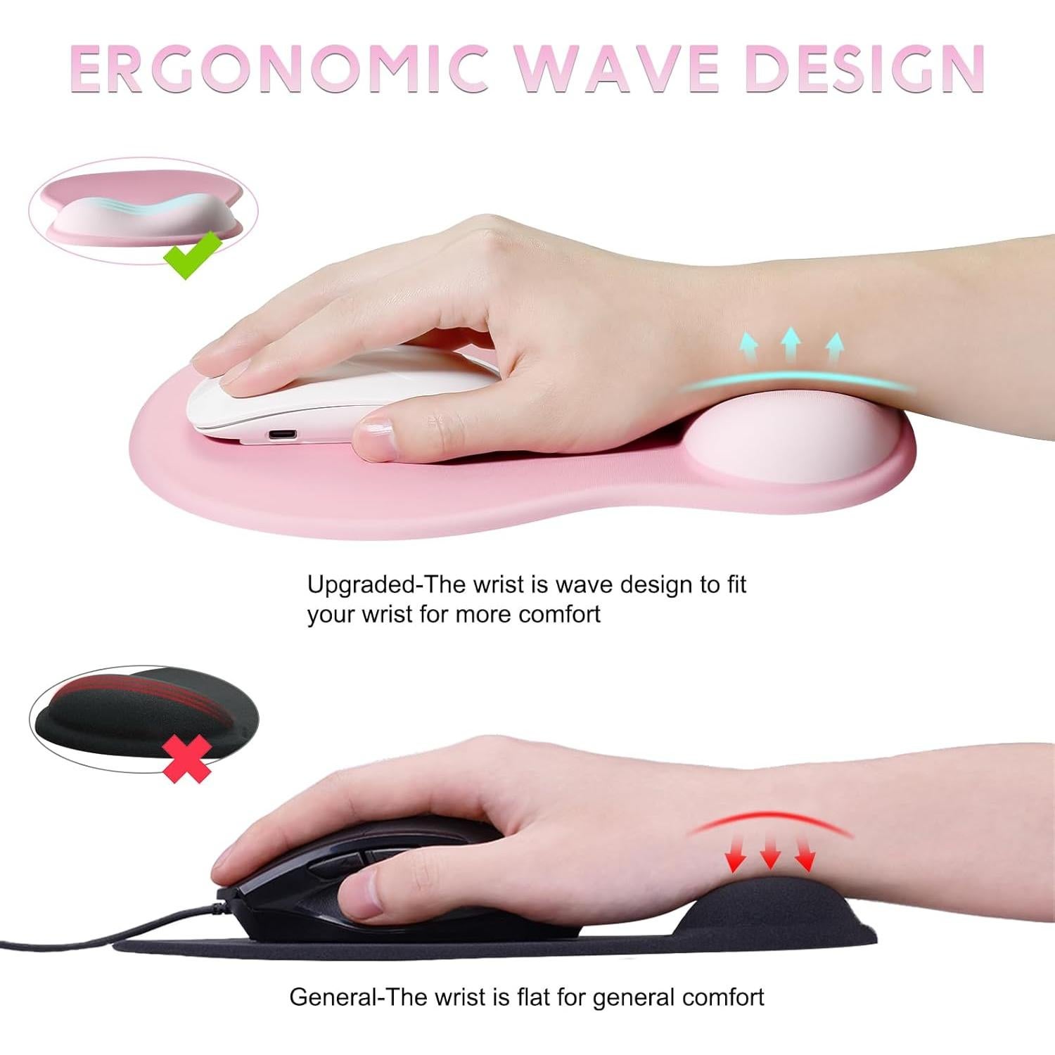 Almohadilla de Muñeca de Gel JIKIOU Ergonómica Rosa Puro