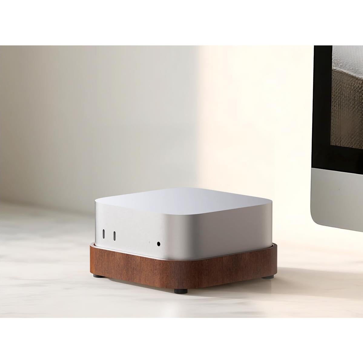 Soporte de Madera para Mac Mini 4 con Acceso al Botón de Encendido