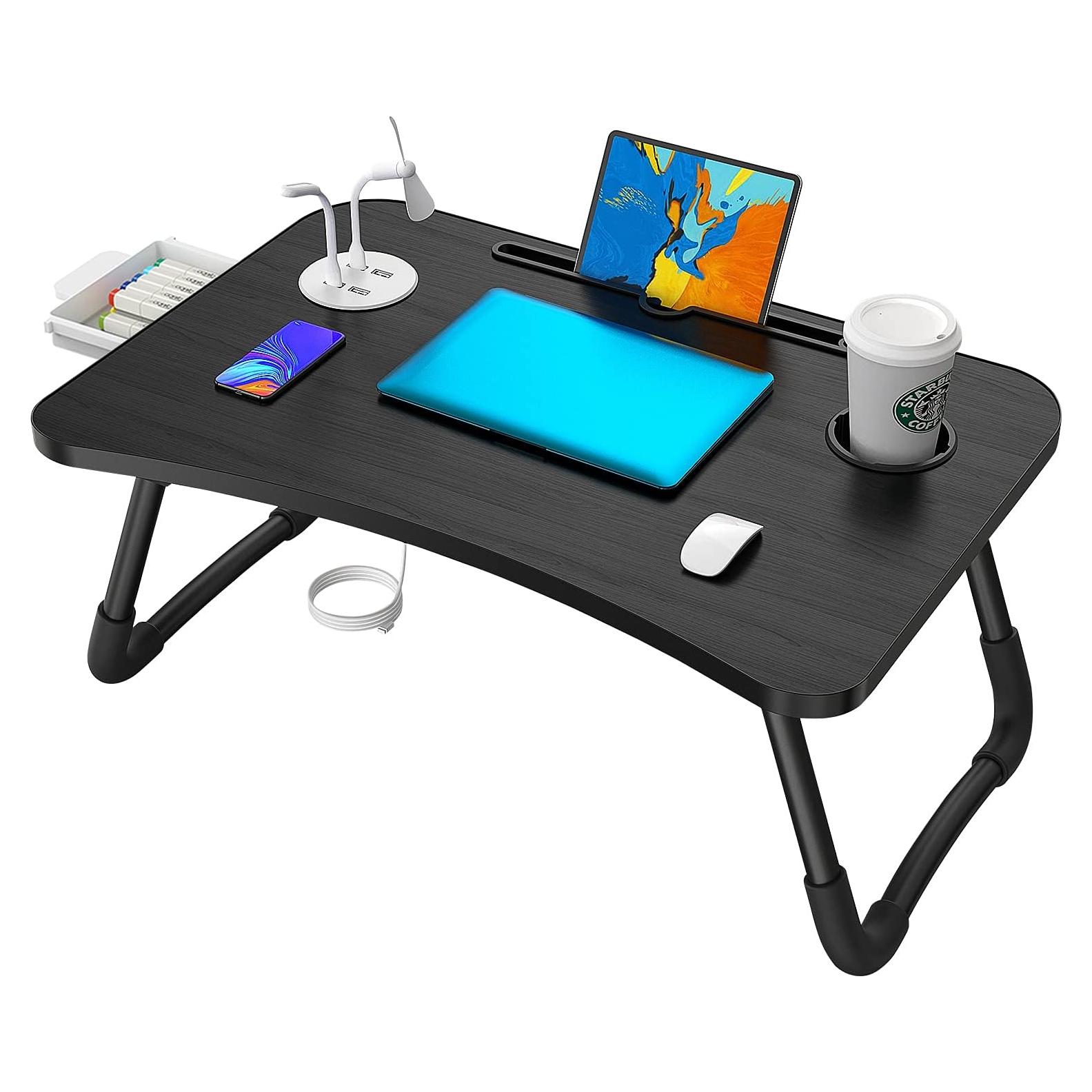 Escritorio Plegable Elekin para Laptop con USB y Soporte para Taza