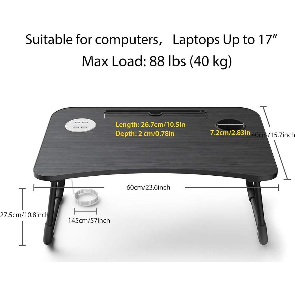 Escritorio Plegable Elekin para Laptop con USB y Soporte para Taza