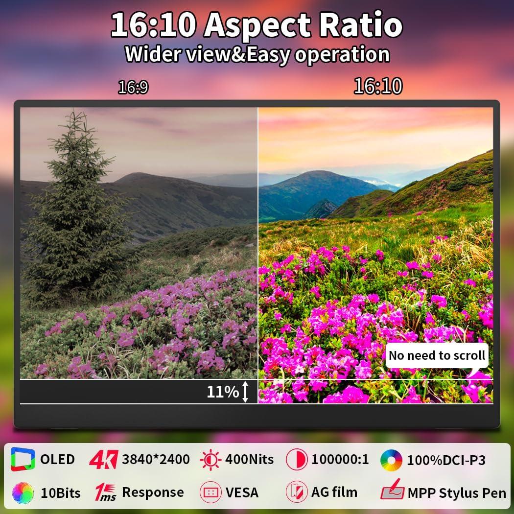 Monitor Portátil Táctil OLED 16" 4K Magedok 3840x2400