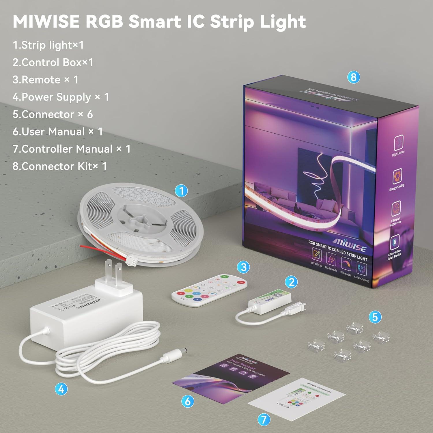 Tira LED COB RGB MIWISE 3m con control APP y música
