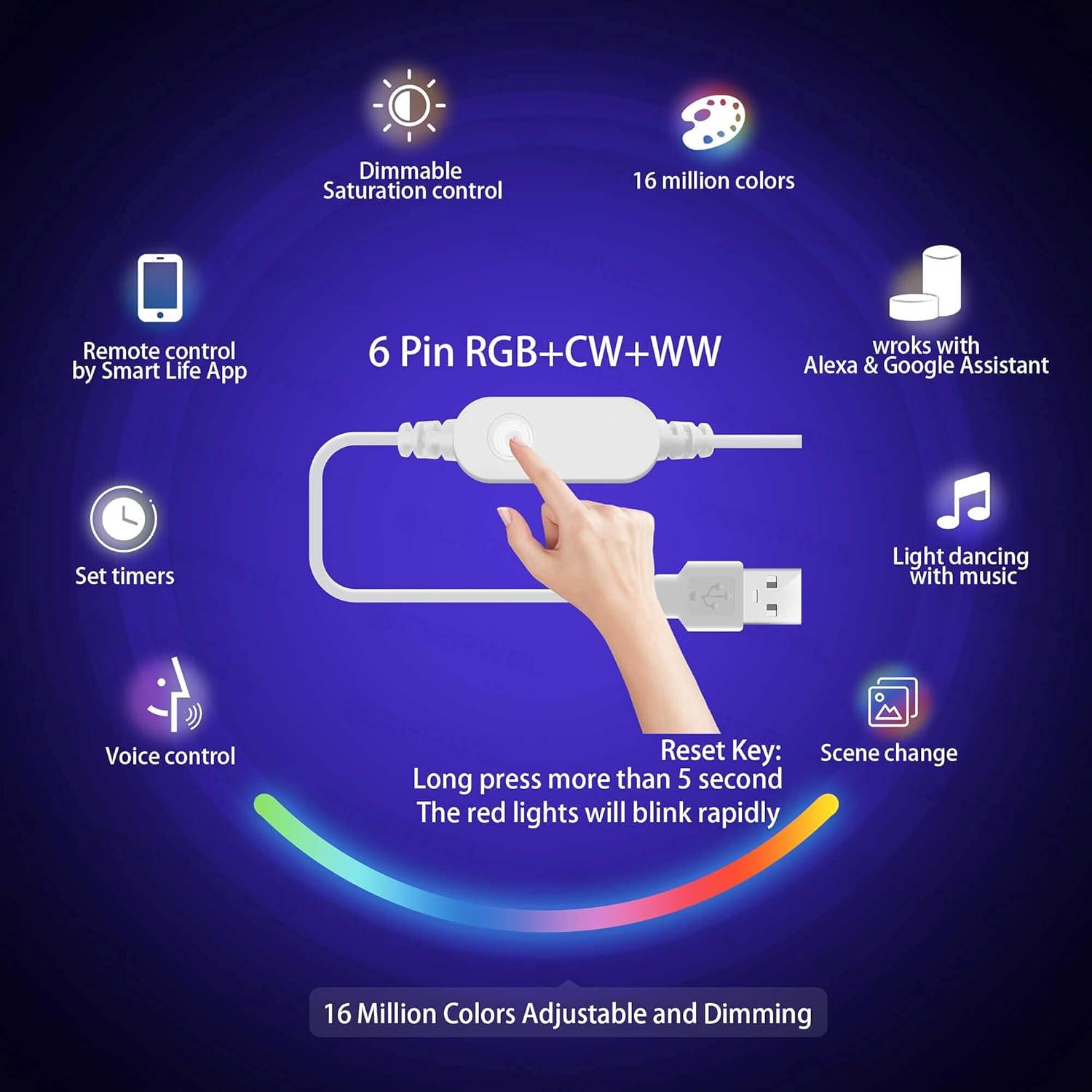 Tira de Luz LED RGBWW GIDEALED 3m USB WiFi Control Voz