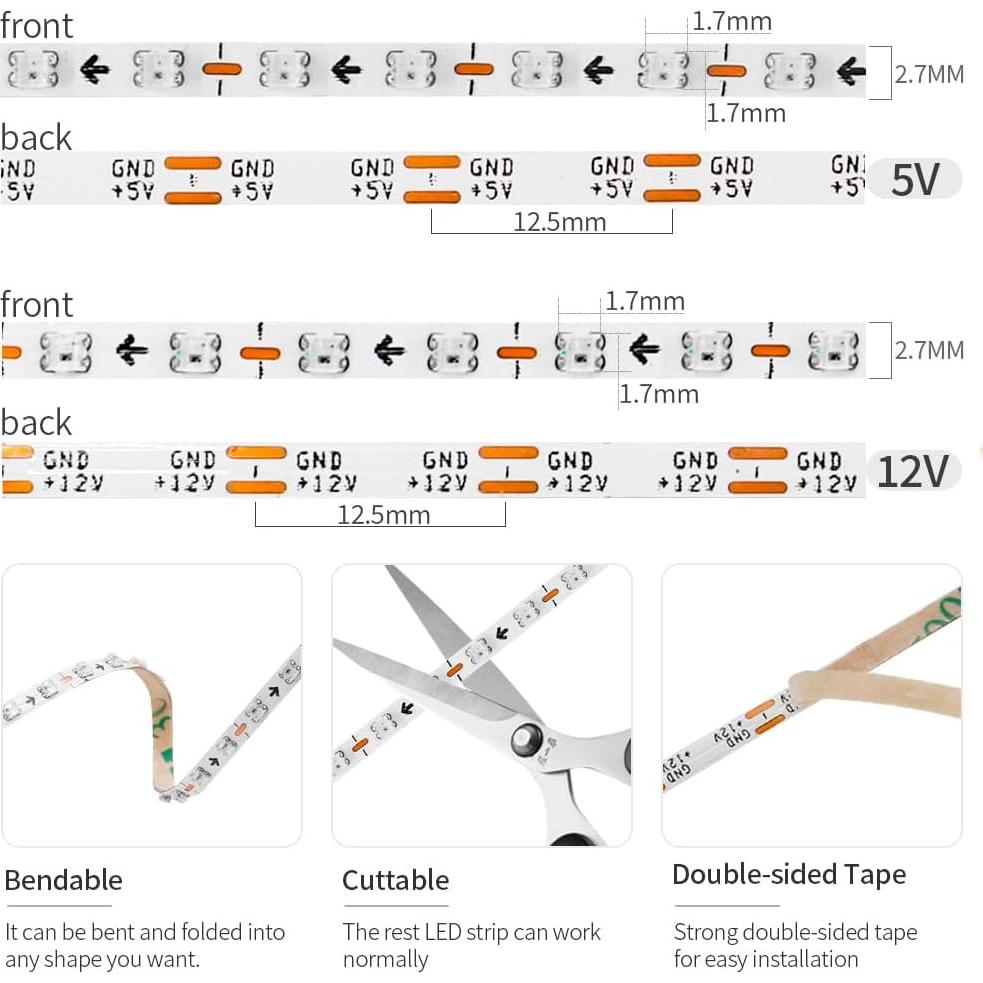 Tira LED WS2812B 1m 160 LEDs/m 2.7mm Ultra Estrecha DC5V