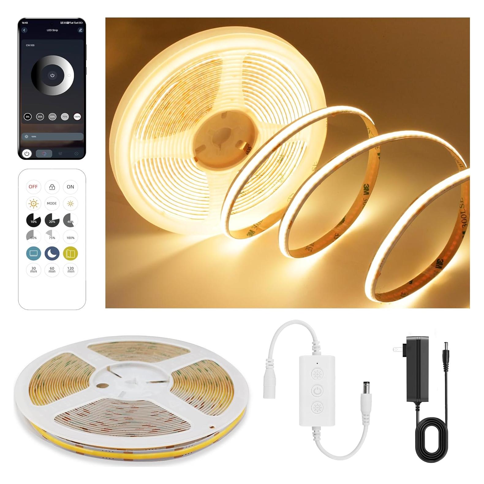 Tira LED COB 3m 2700K Pandery con control remoto y APP