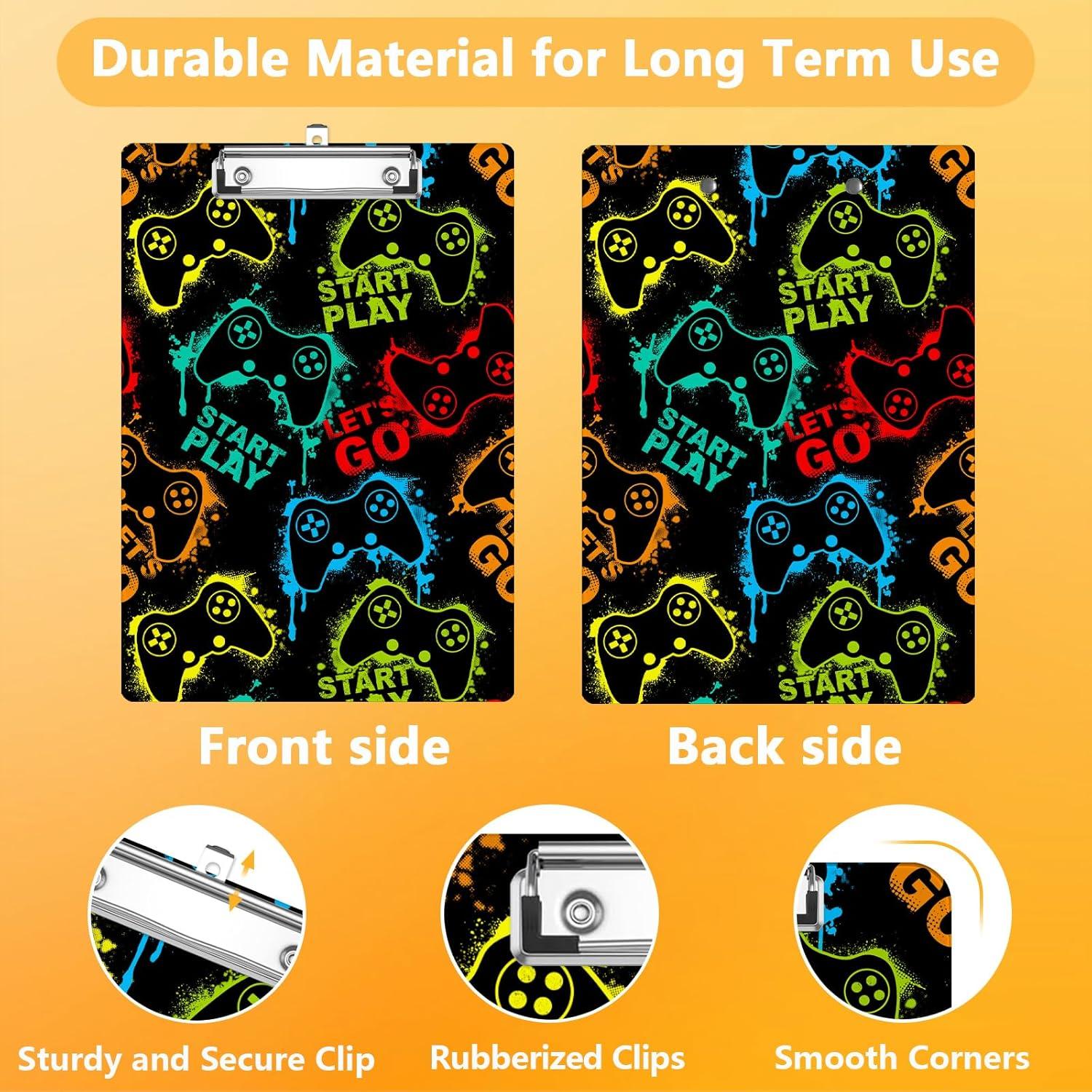 Gaming Game Clipboard, Video Game Controller Decorative Clip Board with Metal Clip Cute Plastic Clipboards A4 Standard Size 8.5" x 12.5" for Nurses, Students, Office