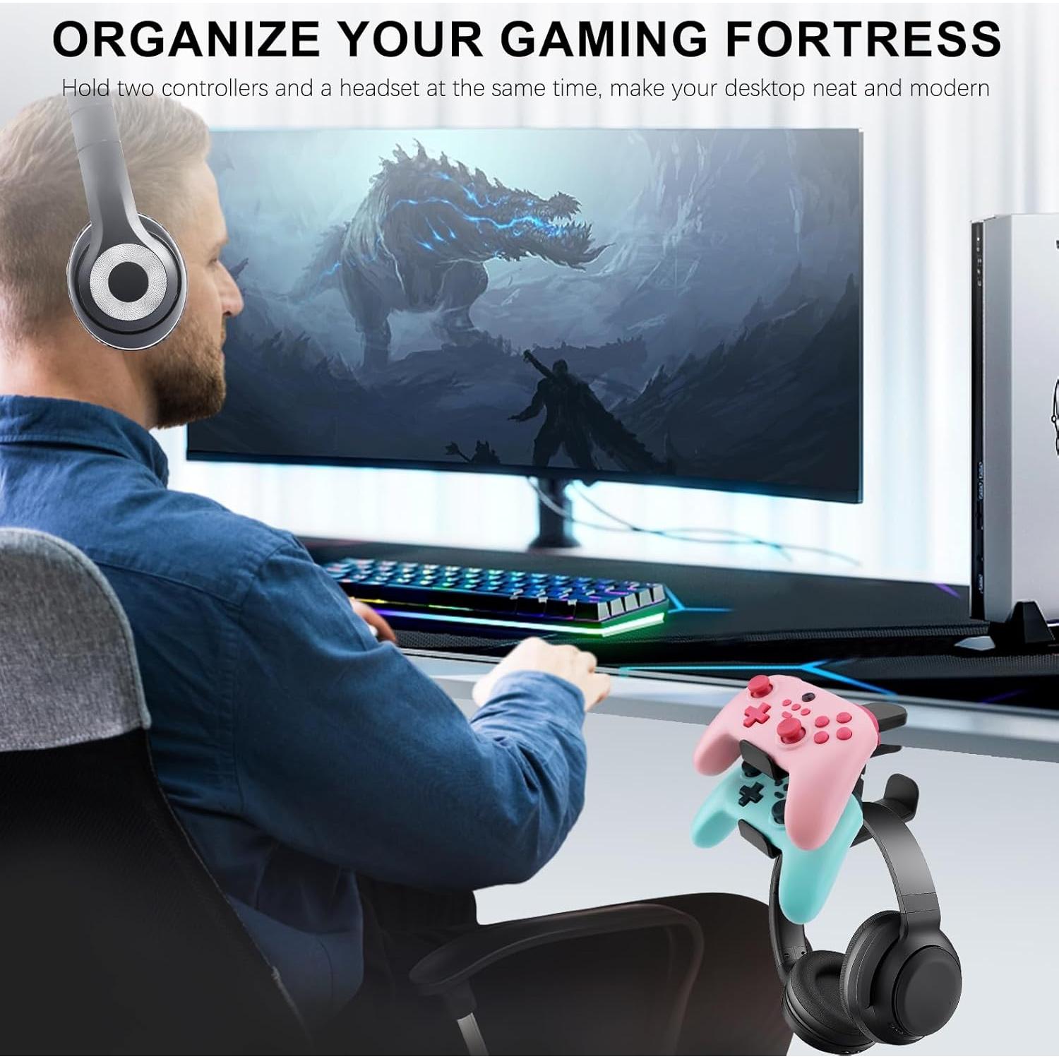 Soporte 3 en 1 para Auriculares y Controladores Bysimilai - Negro