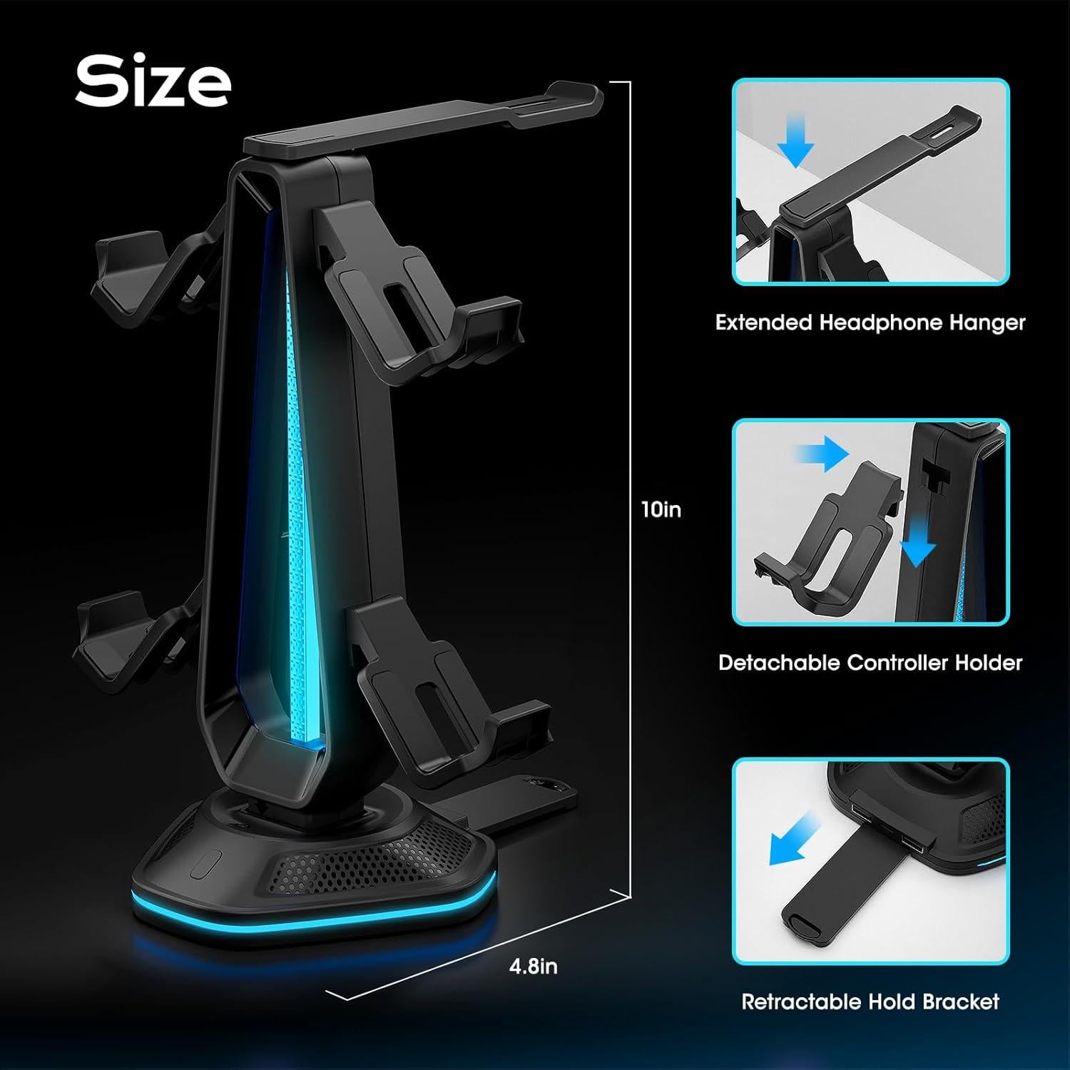 Soporte para Auriculares y Controladores RGB Saitake DZ510 con 2 USB