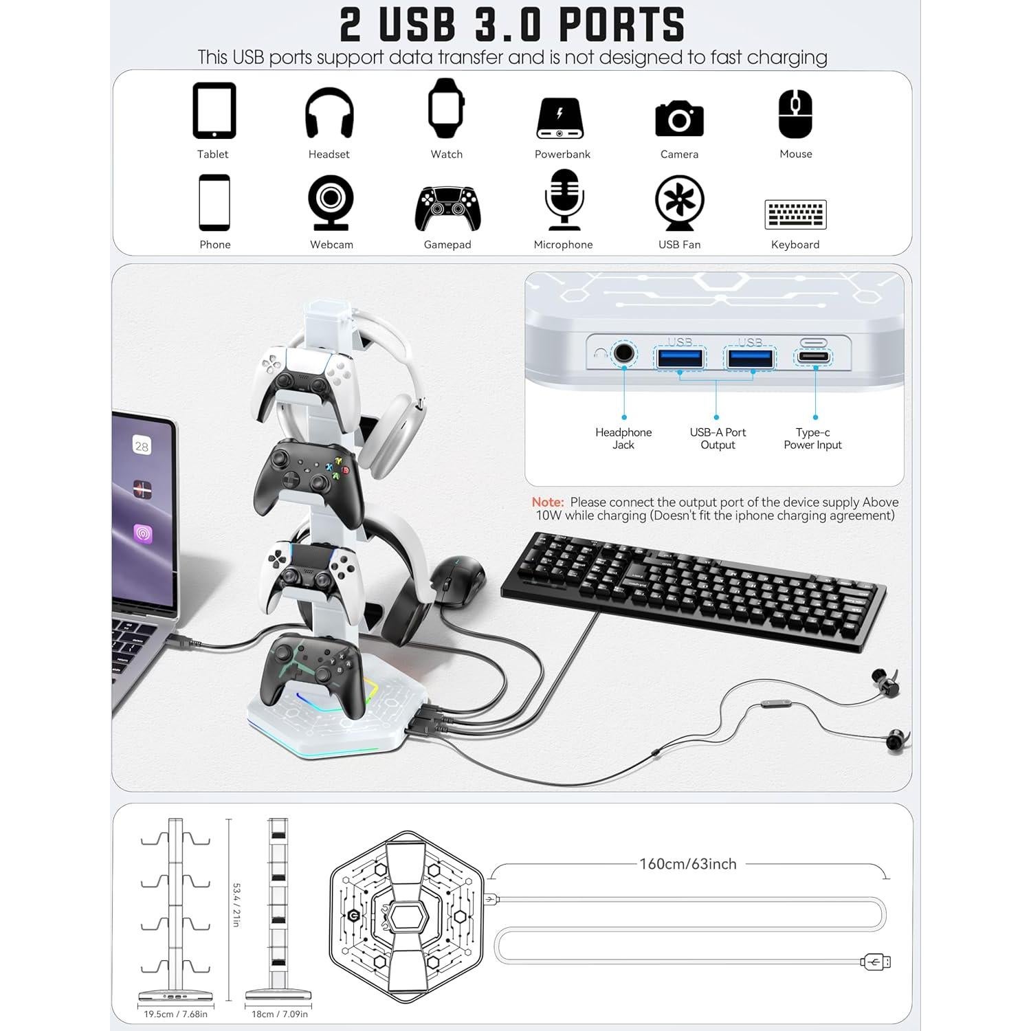 Soporte para Controladores y Auriculares Kytok RGB con Carga USB