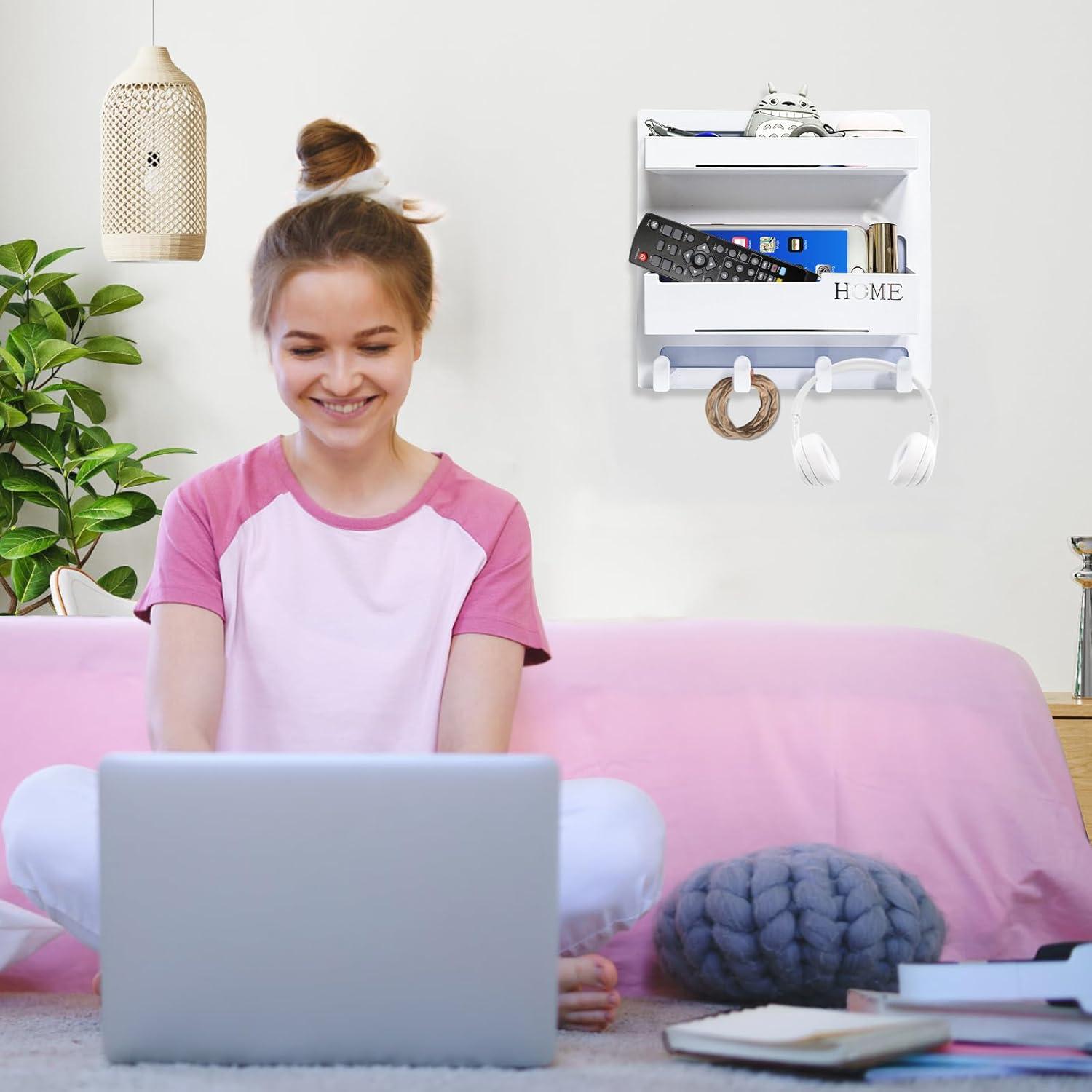 Estante Flotante CHENYAOAI con 4 Ganchos - Blanco 22.9x24.1 cm