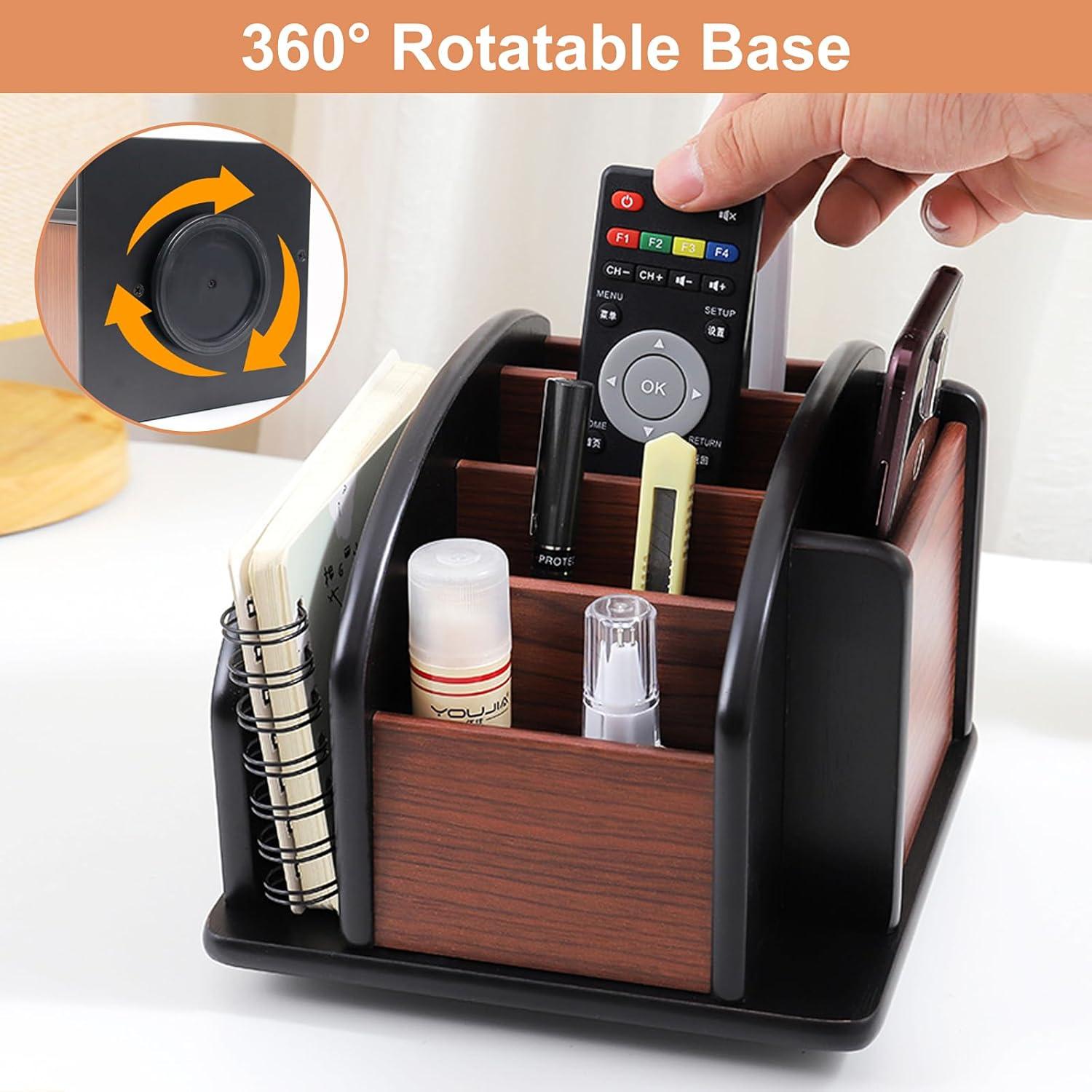 Soporte Organizador de Control Remoto Coideal - Madera Giratorio 6 Compartimentos