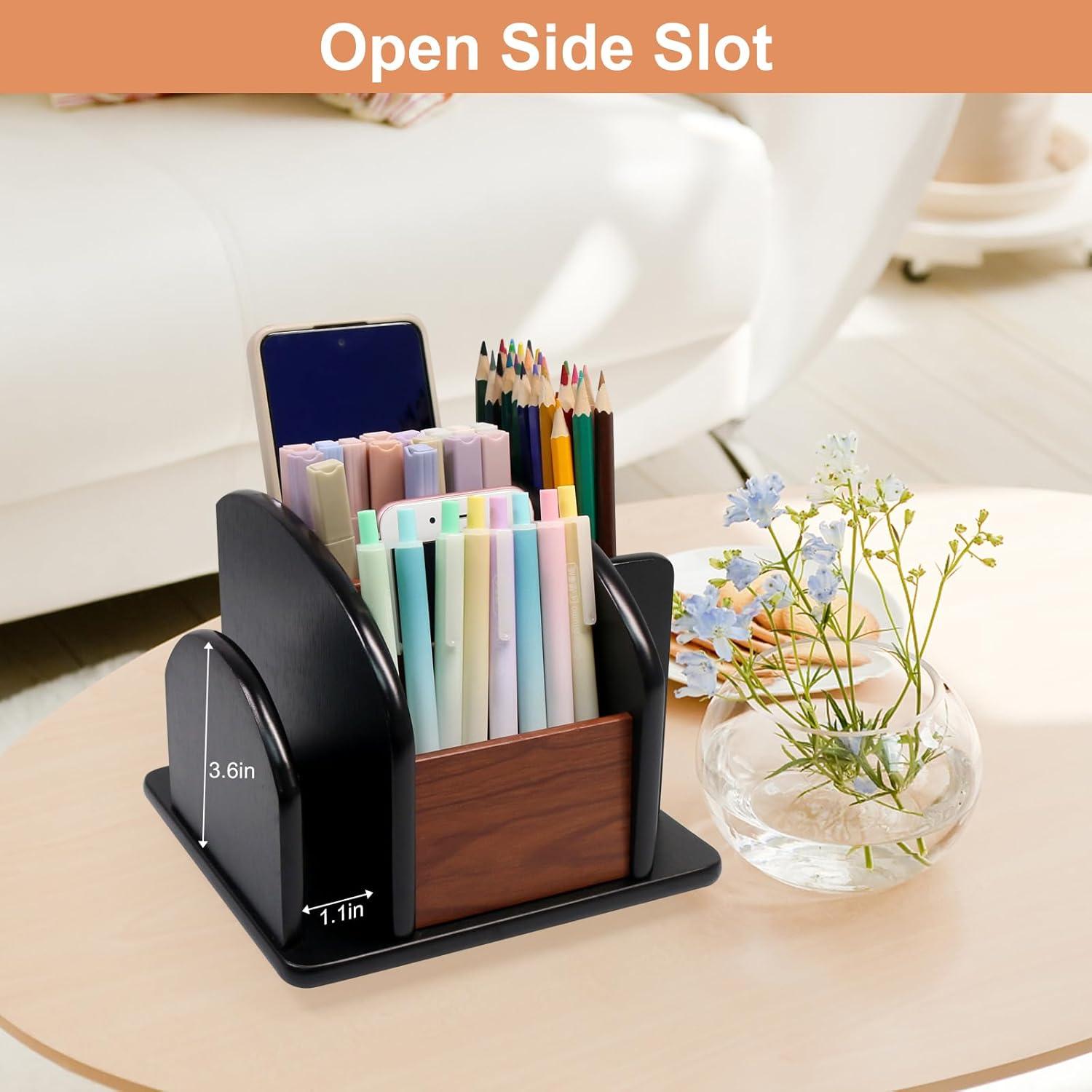 Soporte Organizador de Control Remoto Coideal - Madera Giratorio 6 Compartimentos