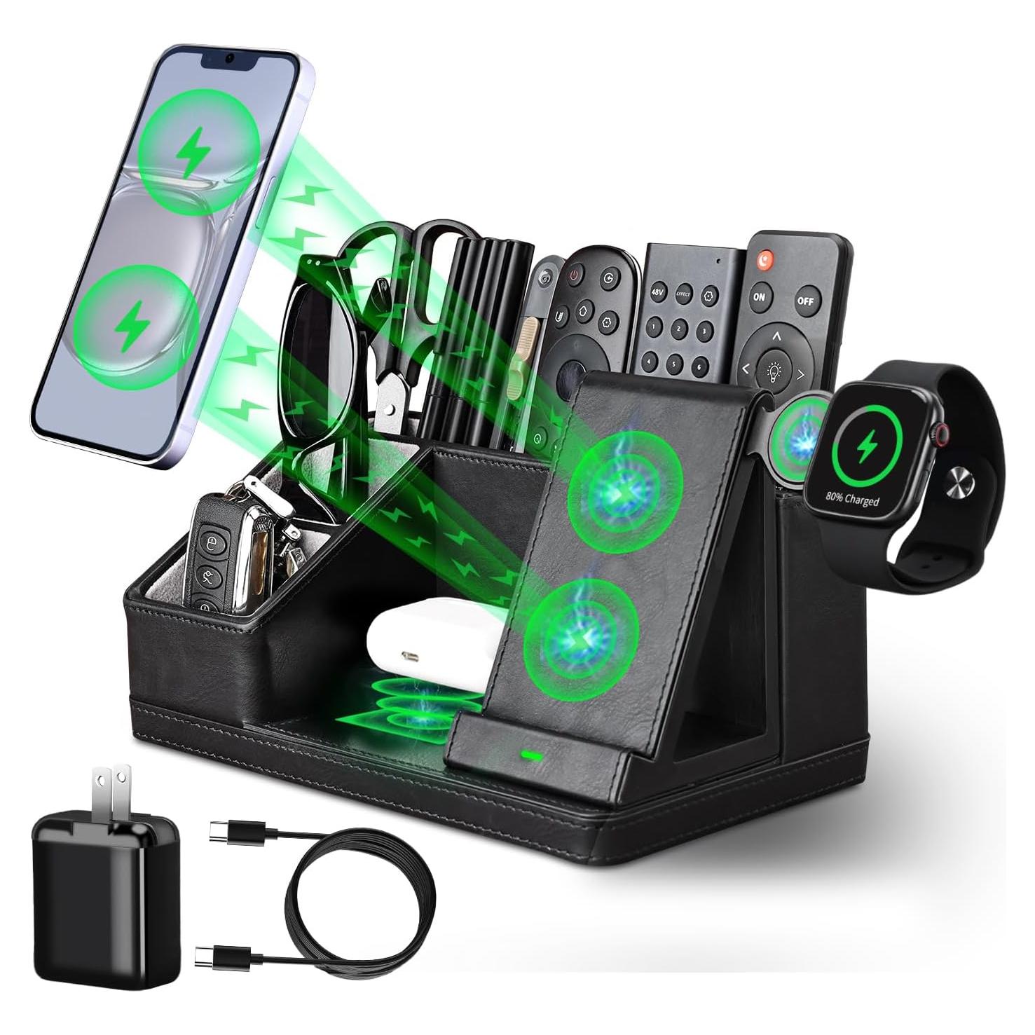 Organizador de Escritorio de Cuero Negro LADSTAG con Carga