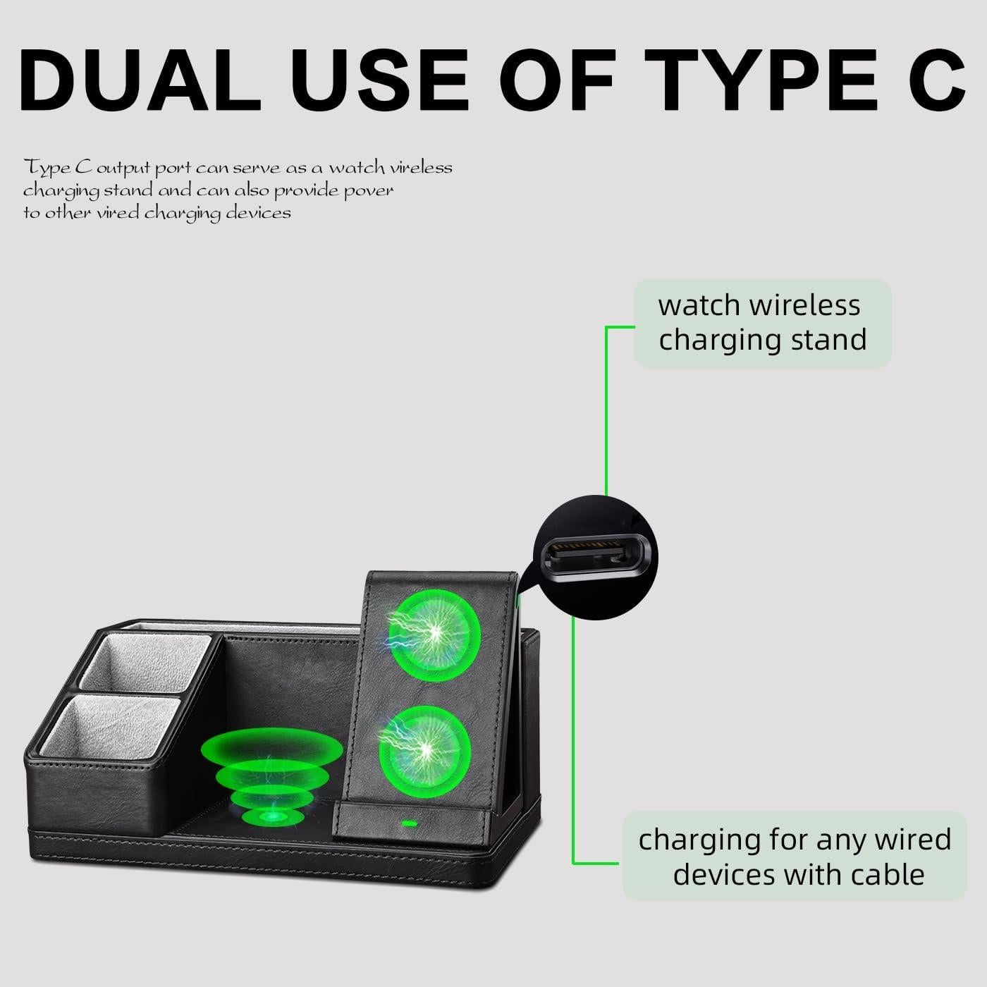 Organizador de Escritorio de Cuero Negro LADSTAG con Carga