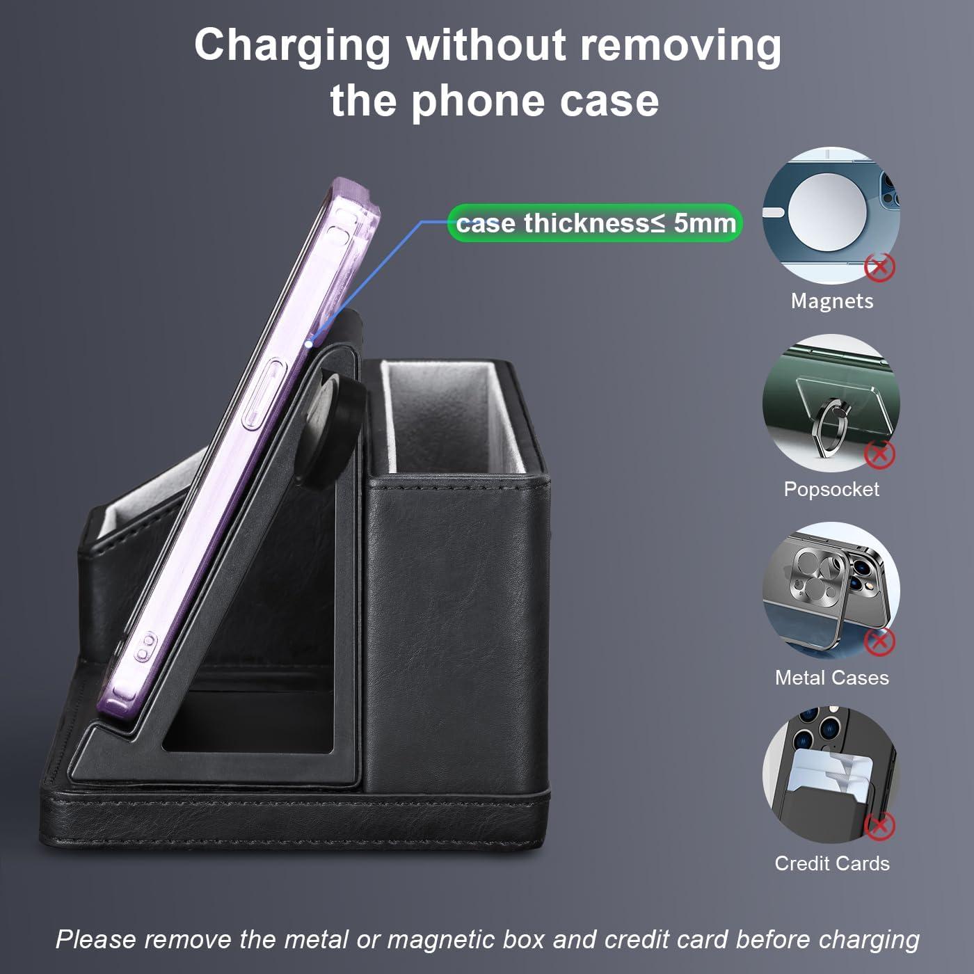 Organizador de Escritorio de Cuero Negro LADSTAG con Carga