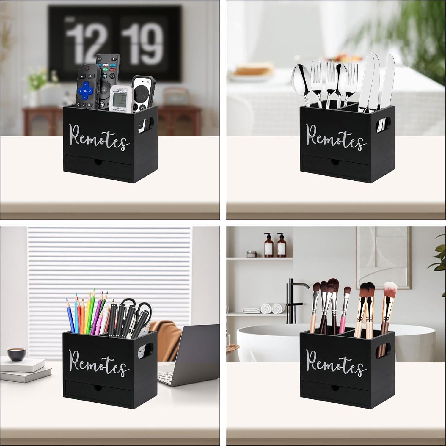 Soporte Organizador de Control Remoto de Madera NNANXING Negro