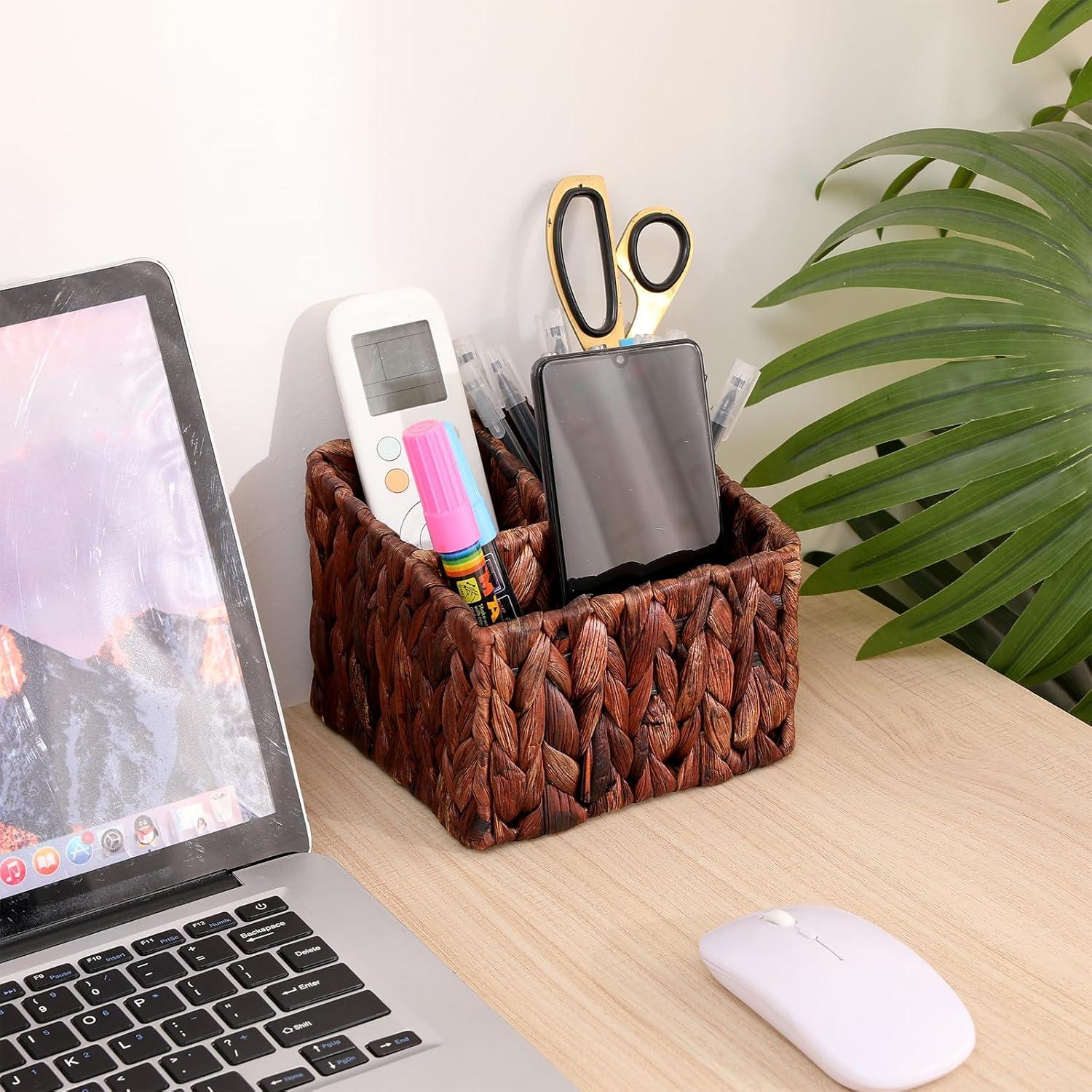 Organizador de Escritorio CXIFUYA de Mimbre Chocolate 3 Compartimentos