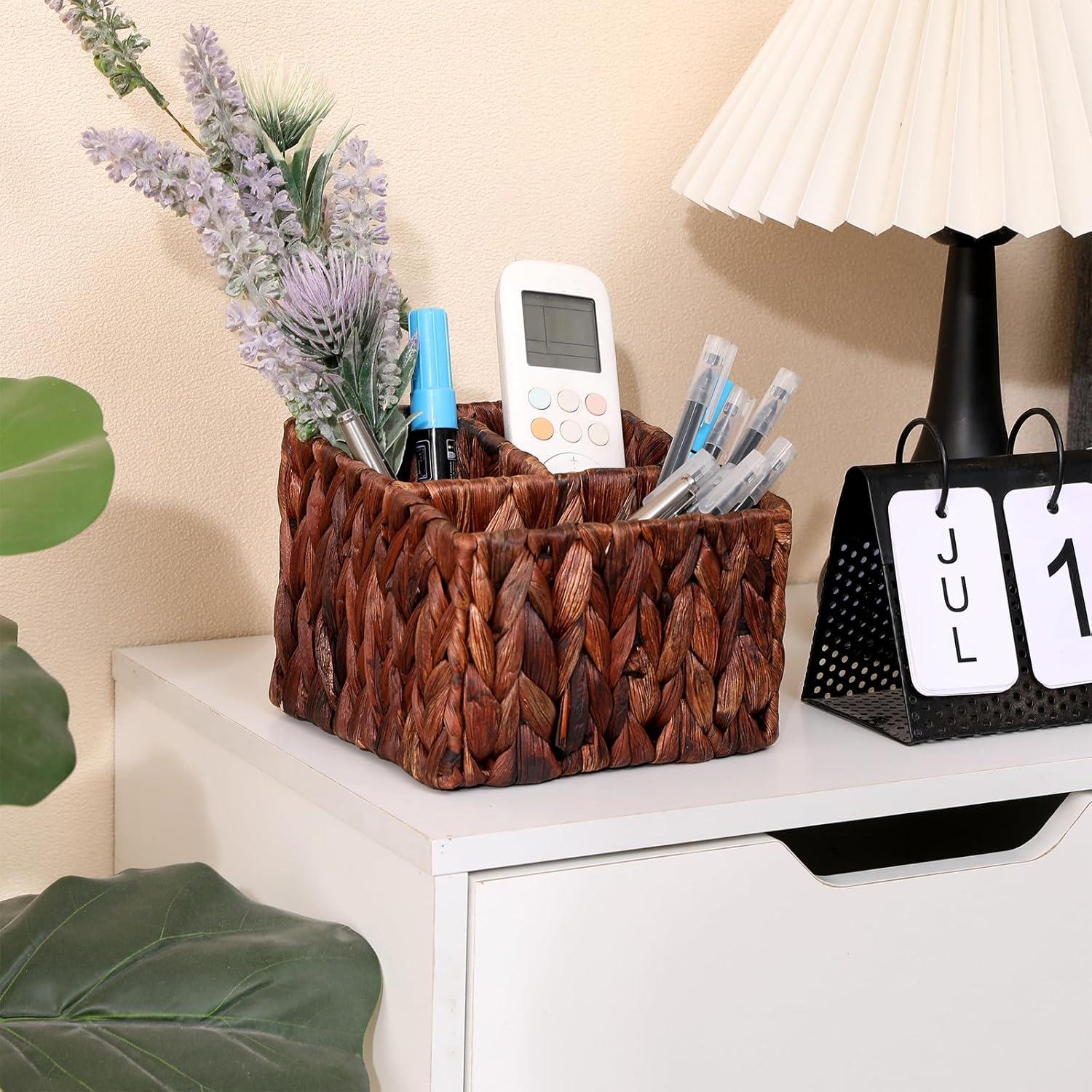 Organizador de Escritorio CXIFUYA de Mimbre Chocolate 3 Compartimentos