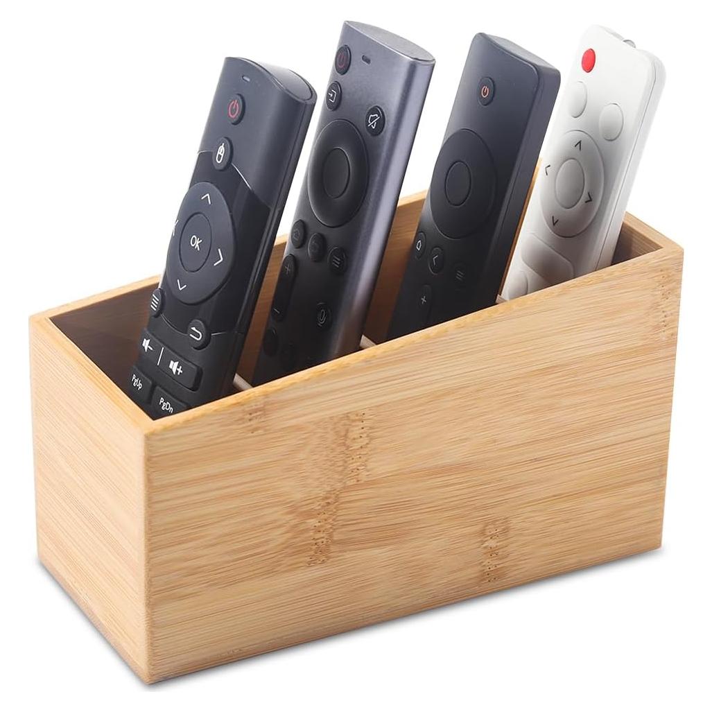 Organizador de Escritorio de Madera de Bambú con 4 Compartimentos