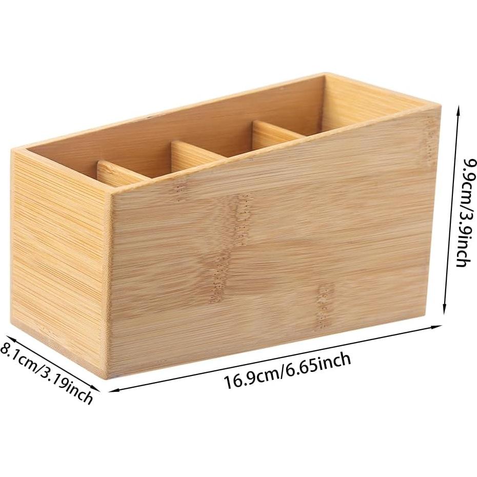 Organizador de Escritorio de Madera de Bambú con 4 Compartimentos