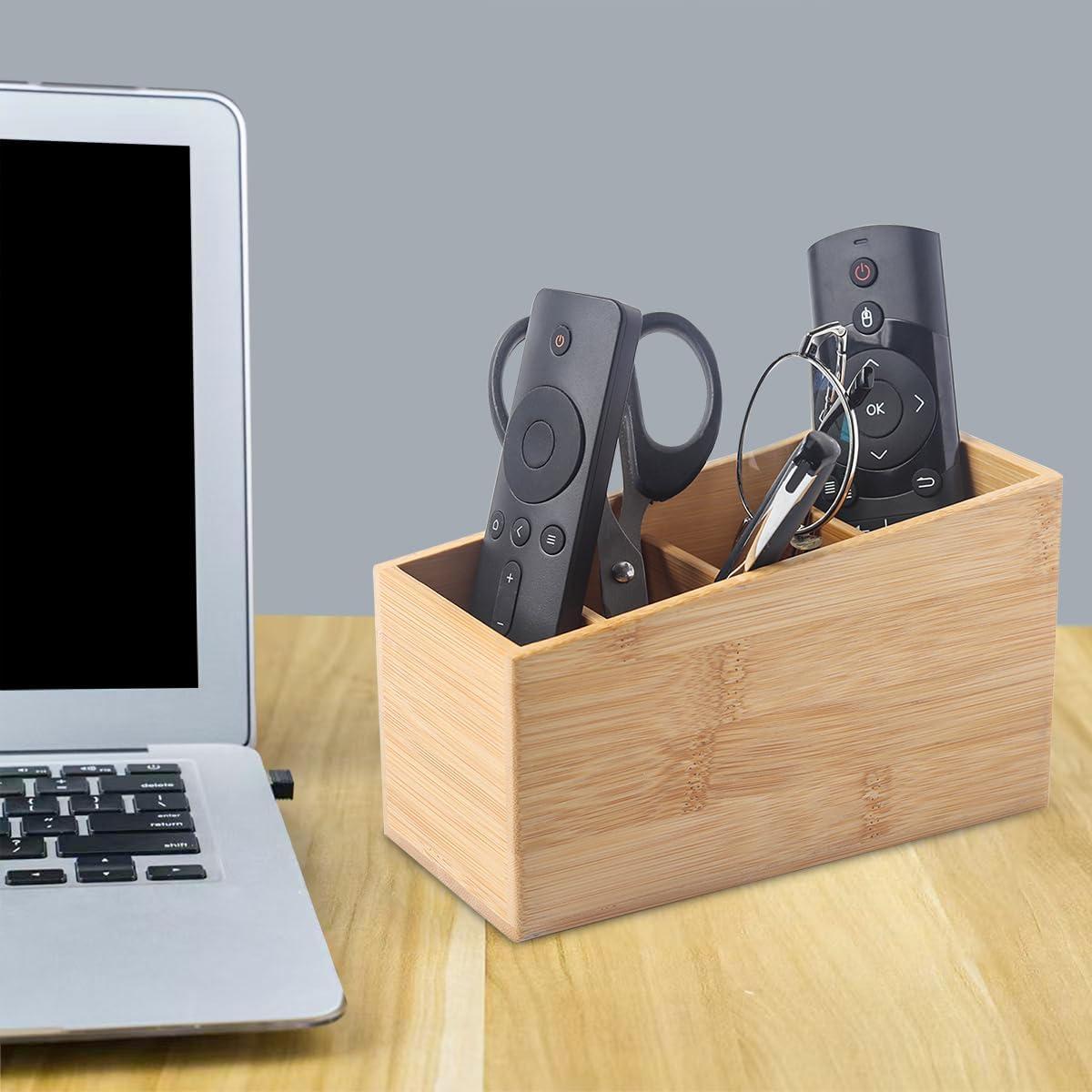 Organizador de Escritorio de Madera de Bambú con 4 Compartimentos