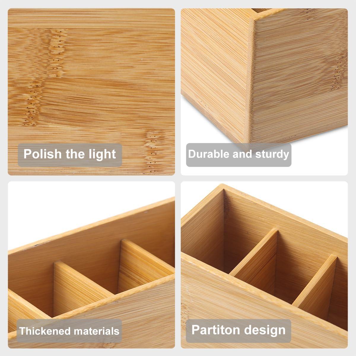 Organizador de Escritorio de Madera de Bambú con 4 Compartimentos