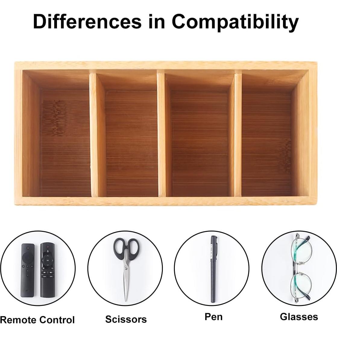 Organizador de Escritorio de Madera de Bambú con 4 Compartimentos