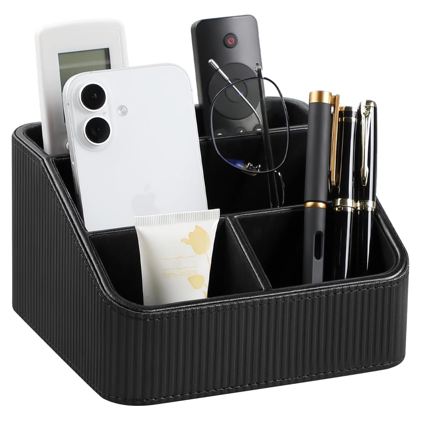 Organizador de Escritorio Cretkhp de Cuero PU Negro 4 Compartimentos