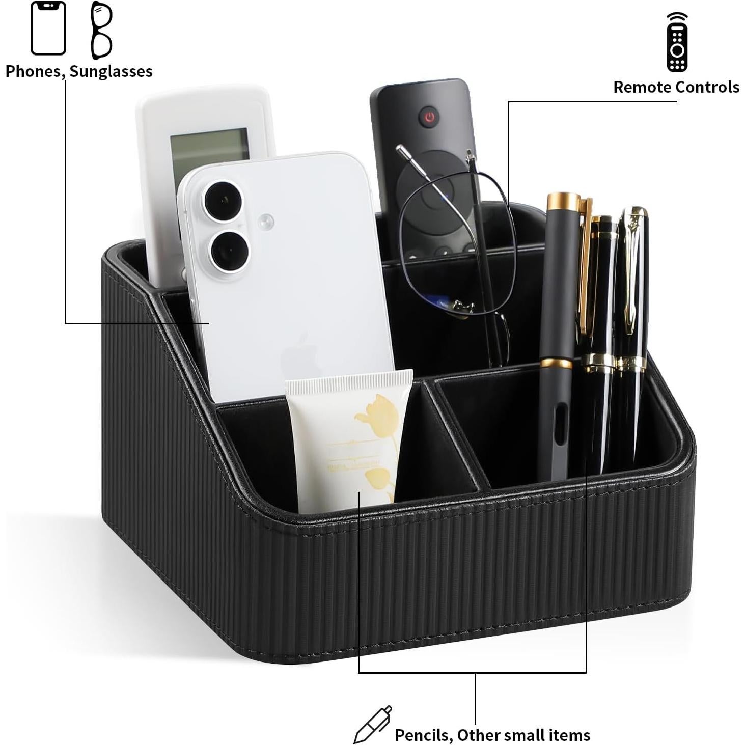 Organizador de Escritorio Cretkhp de Cuero PU Negro 4 Compartimentos