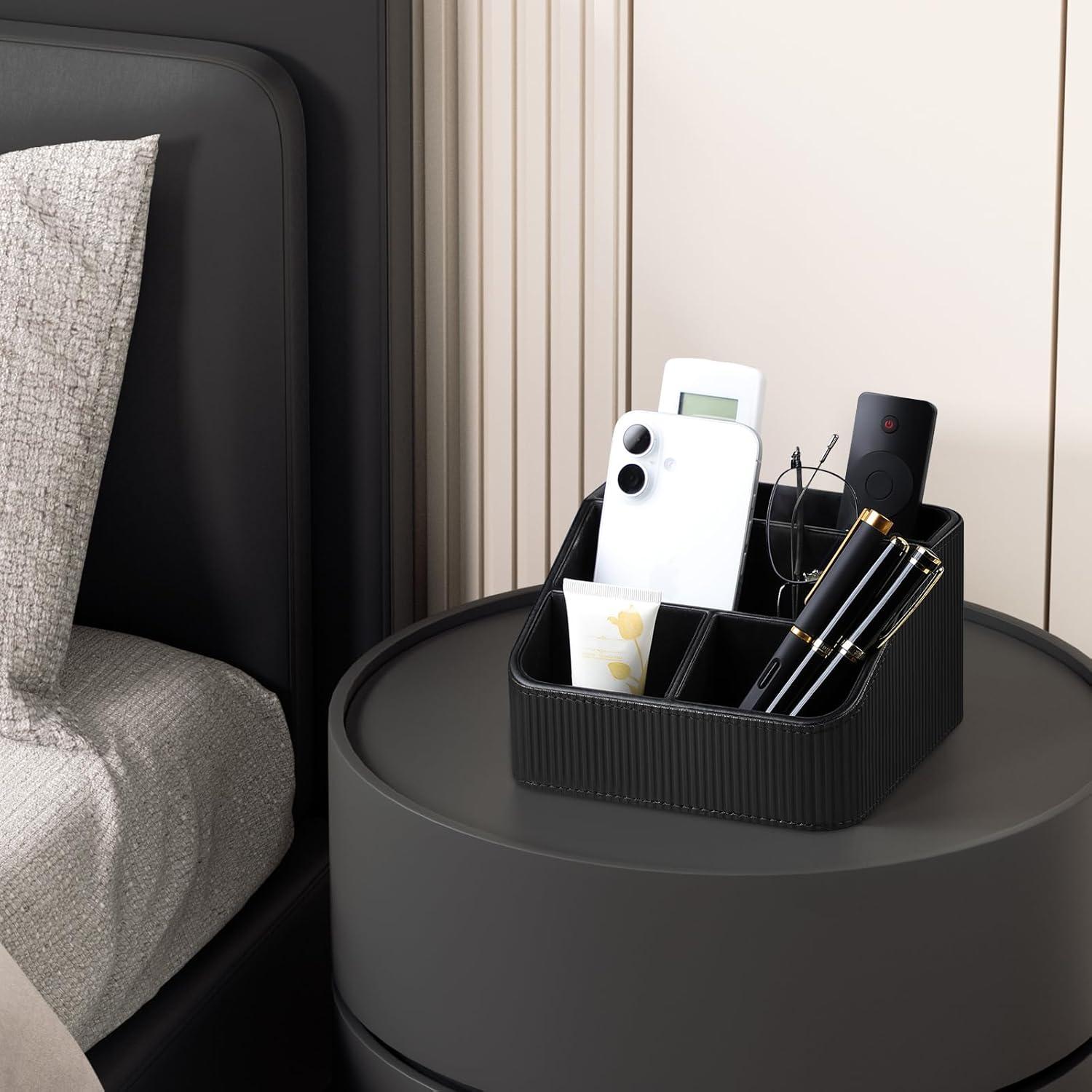 Organizador de Escritorio Cretkhp de Cuero PU Negro 4 Compartimentos