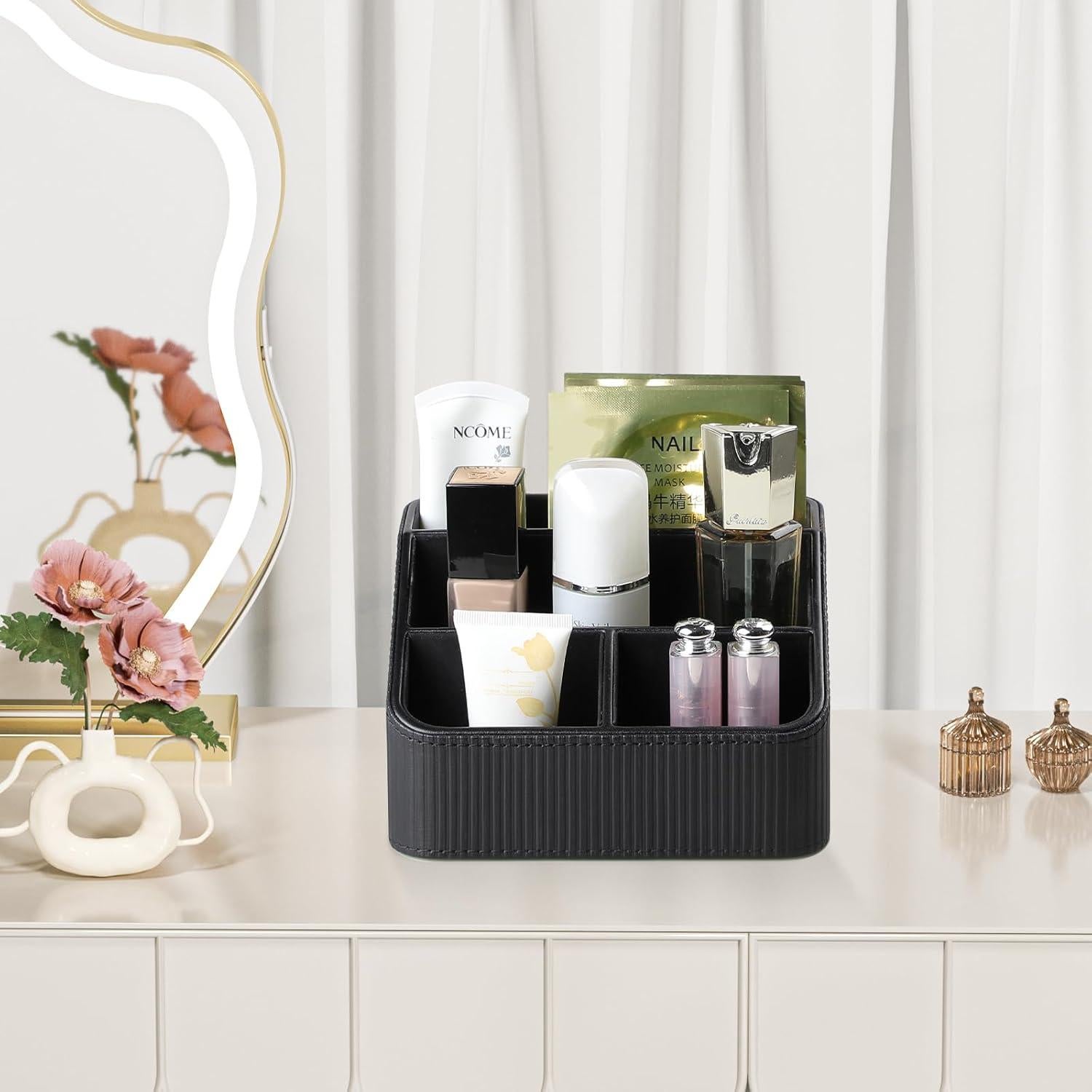 Organizador de Escritorio Cretkhp de Cuero PU Negro 4 Compartimentos