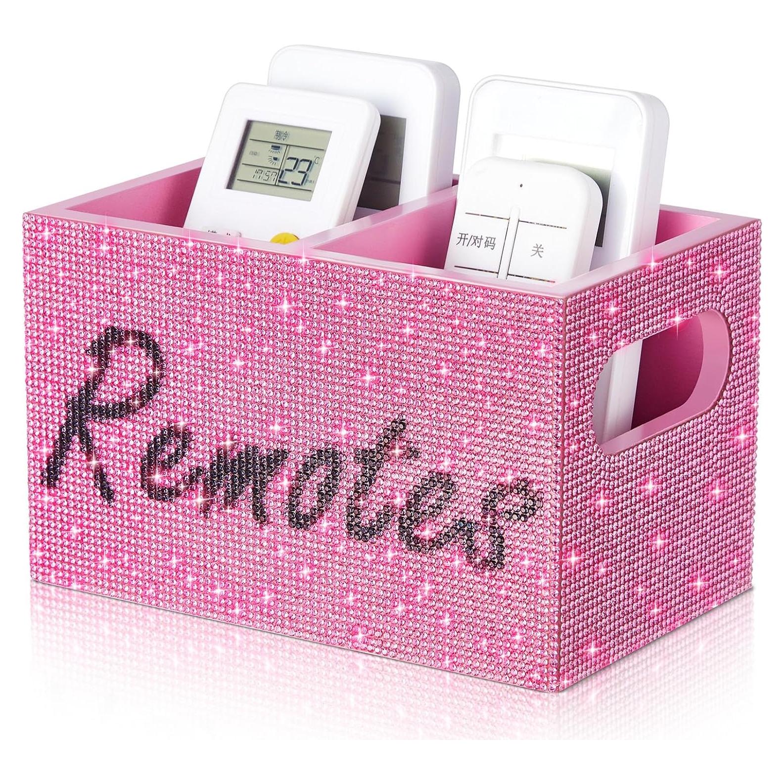 Soporte Organizador de Control Remoto MotiMind Rosa con Rhinestones